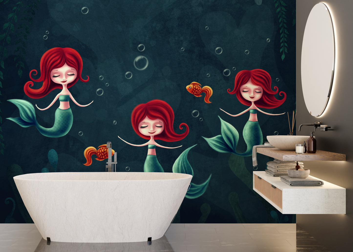 Three Underwater Mermaids Wallpaper Mural