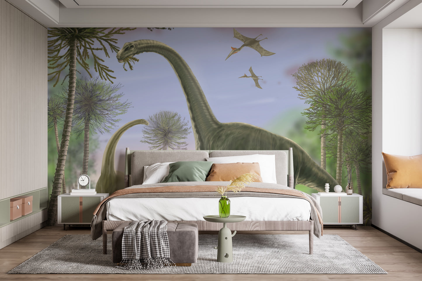 Animated dinosaur wallpaper mural for kids' rooms