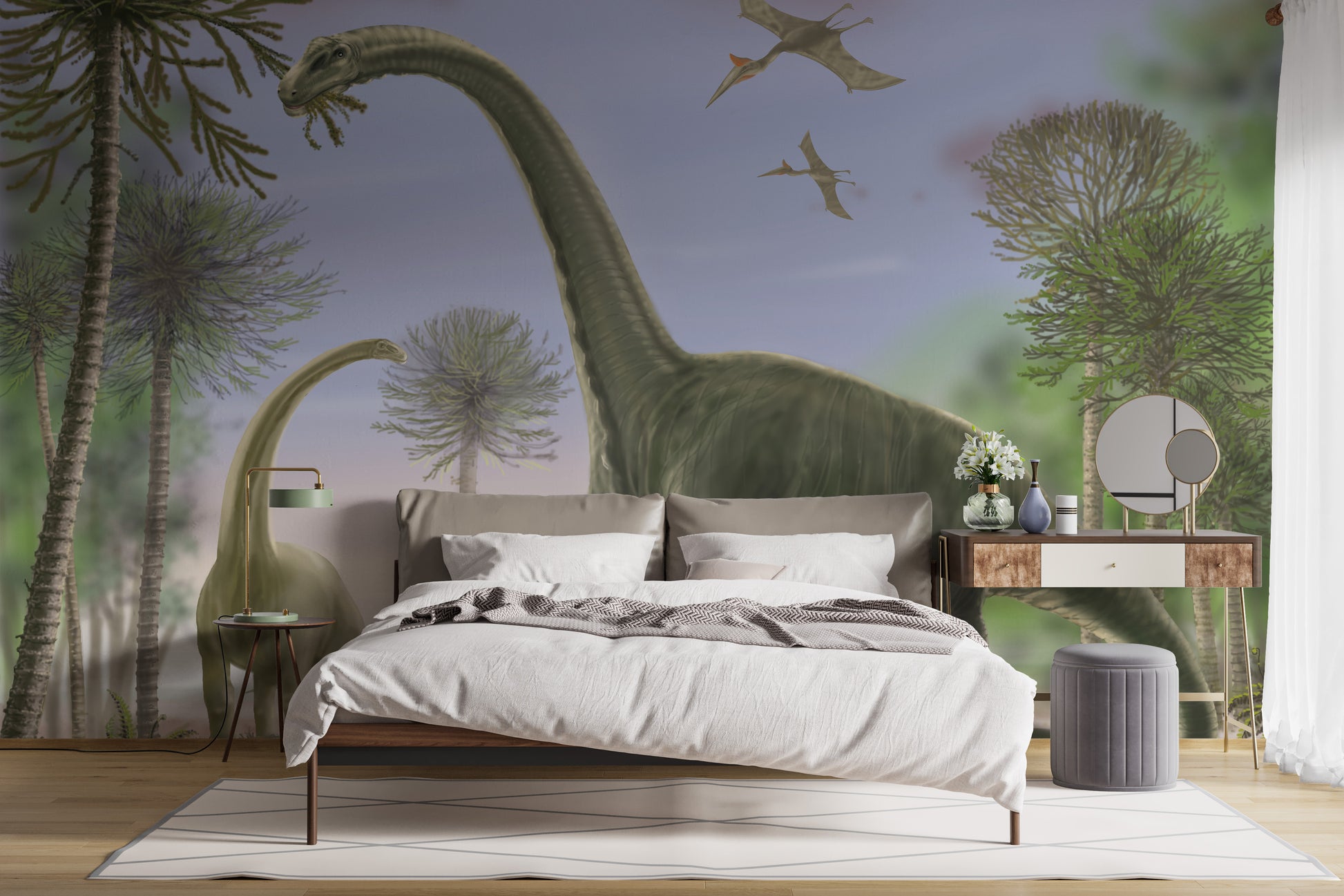 Fun animated dinosaur wallpaper mural design