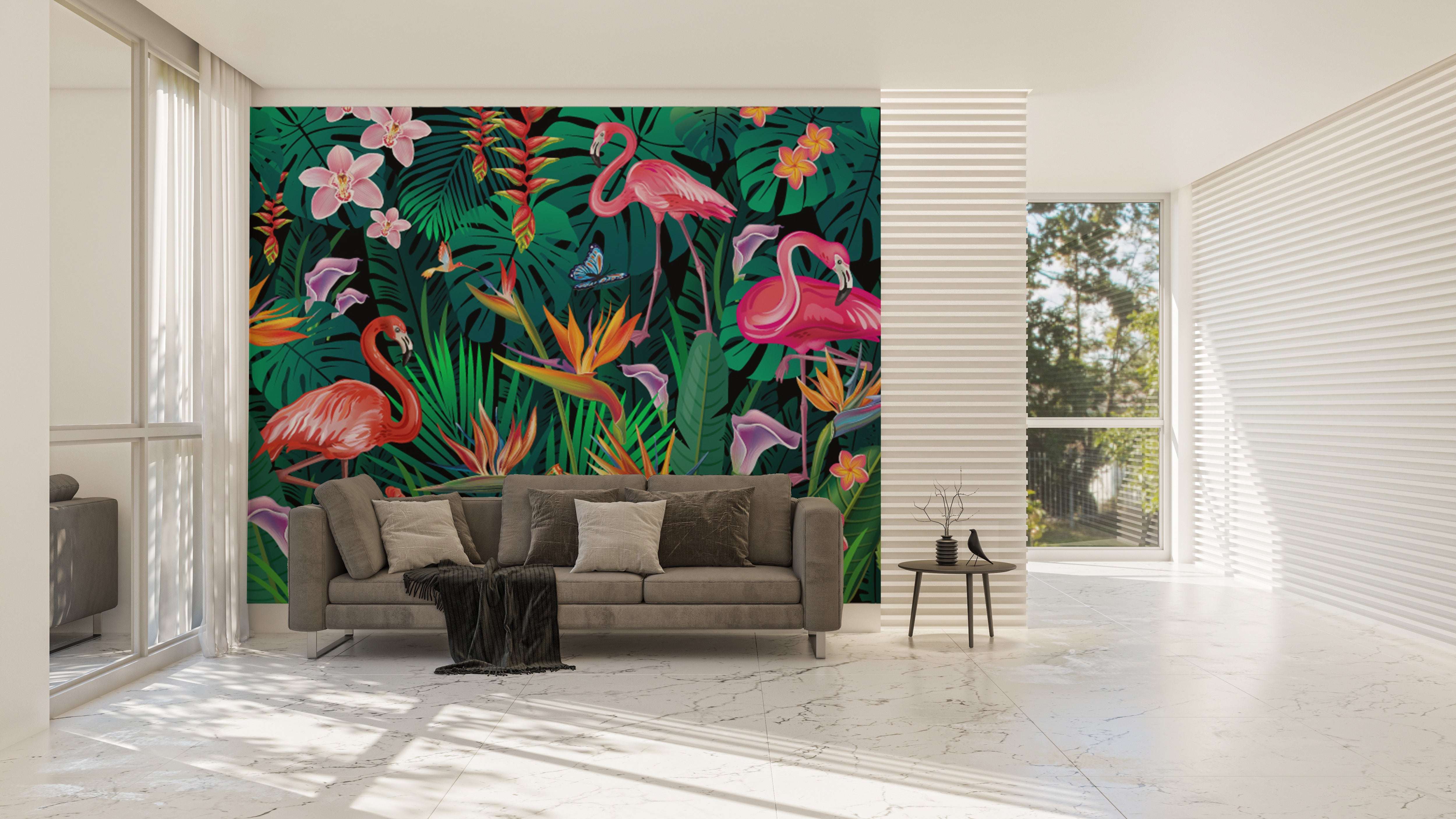 Elegant fancy flamingos wallpaper mural design