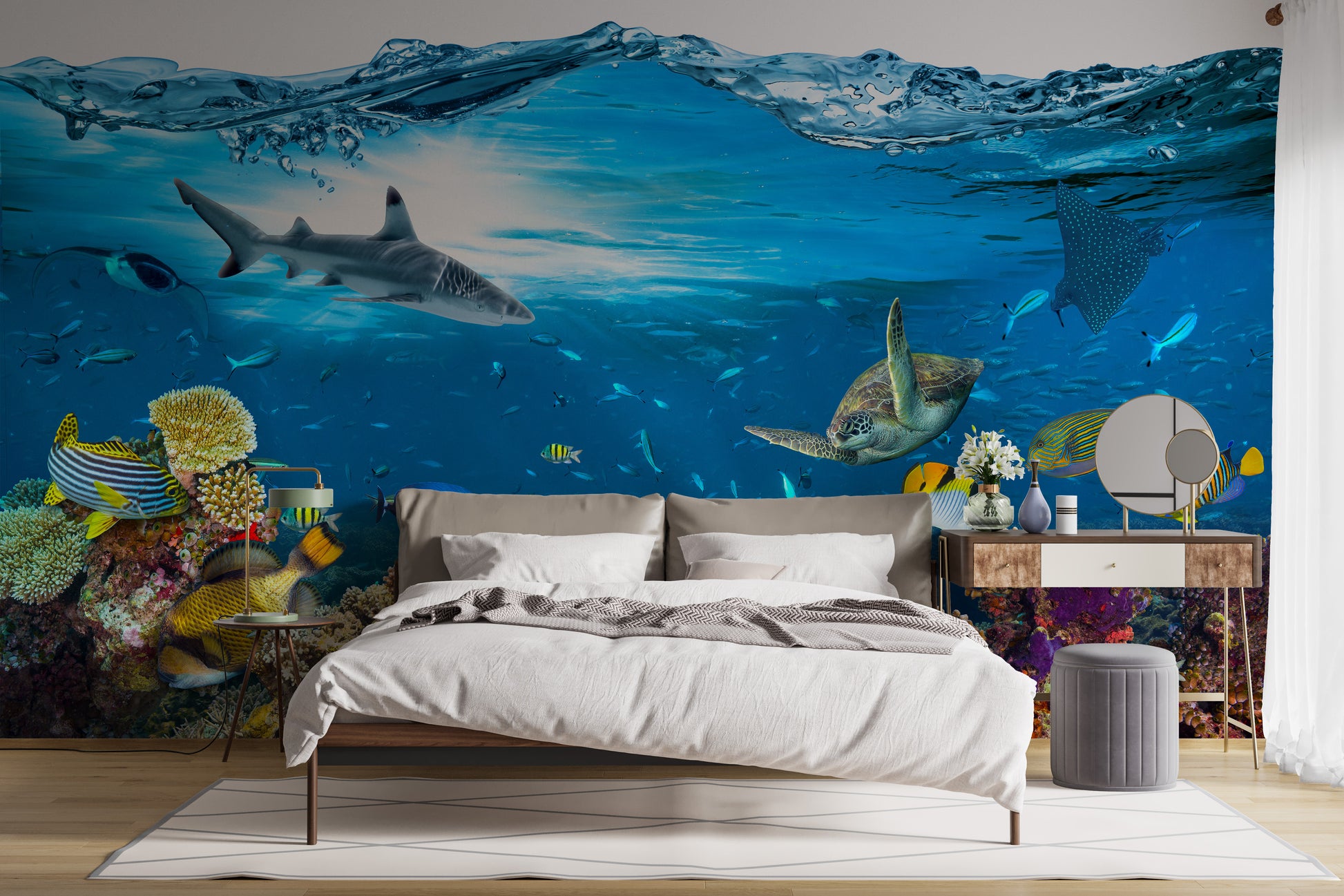 Stunning underwater splash and coral reef wallpaper for interiors