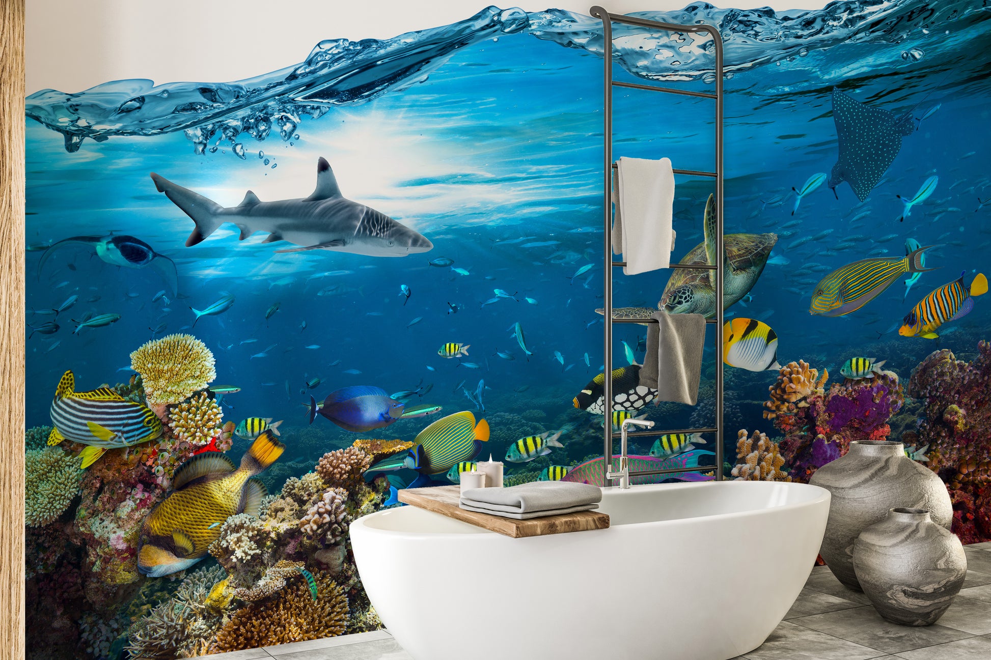 Underwater splash with coral reef wallpaper mural