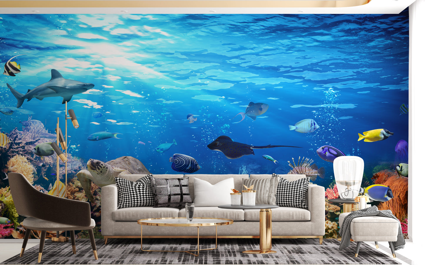 Deep Blue Sea Water with Corel Reef wallpaper Mural