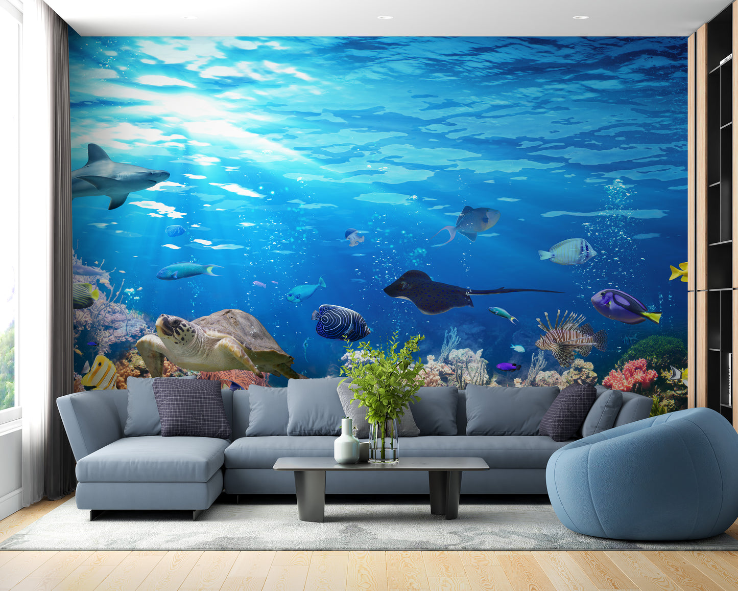 Deep Blue Sea Water with Corel Reef wallpaper Mural