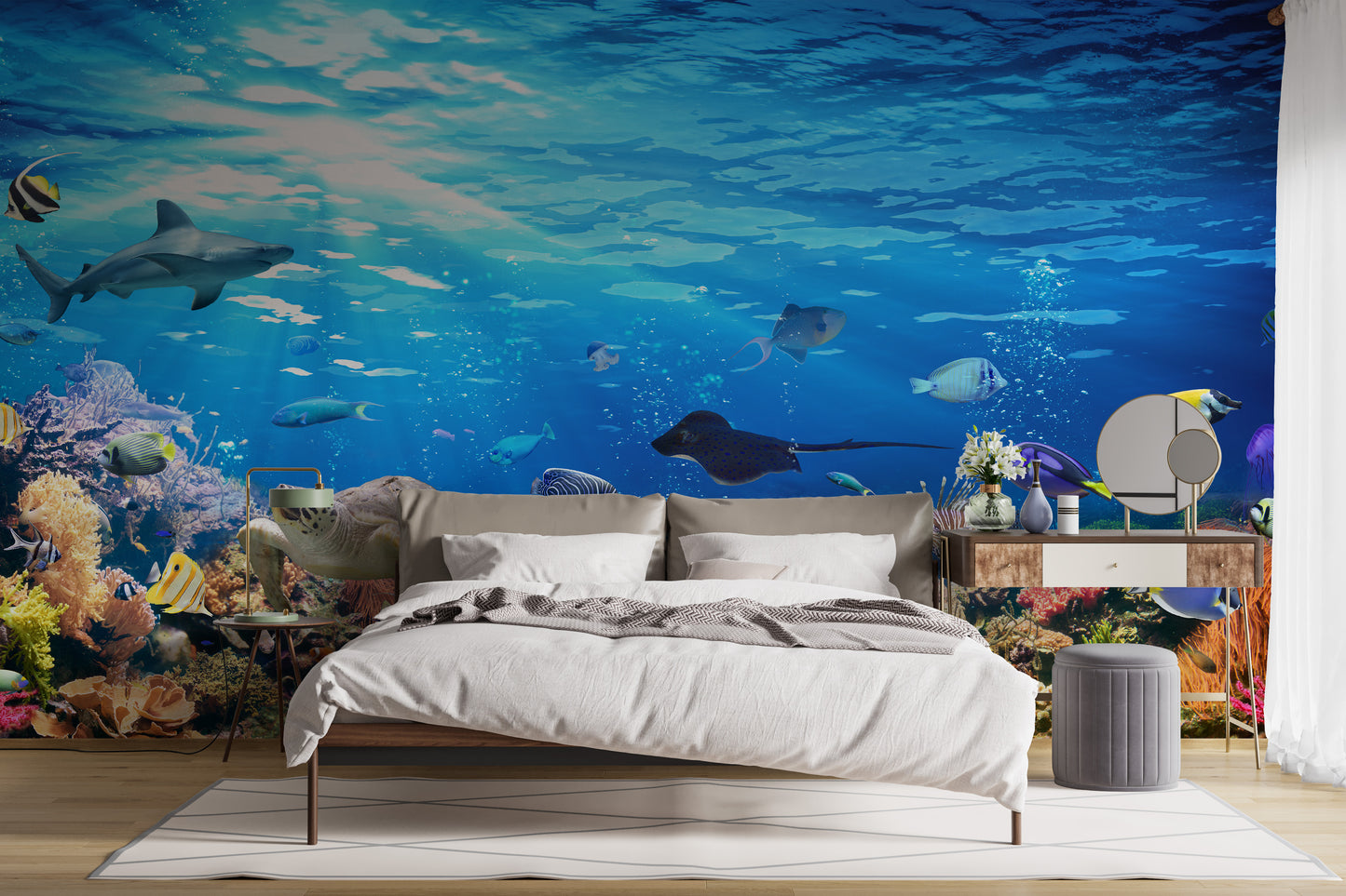 Deep Blue Sea Water with Corel Reef wallpaper Mural