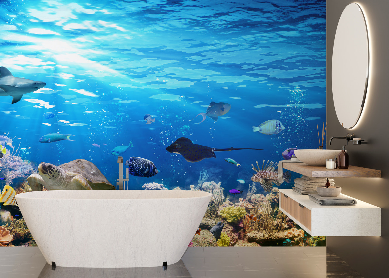 Deep Blue Sea Water with Corel Reef wallpaper Mural - Giffywalls