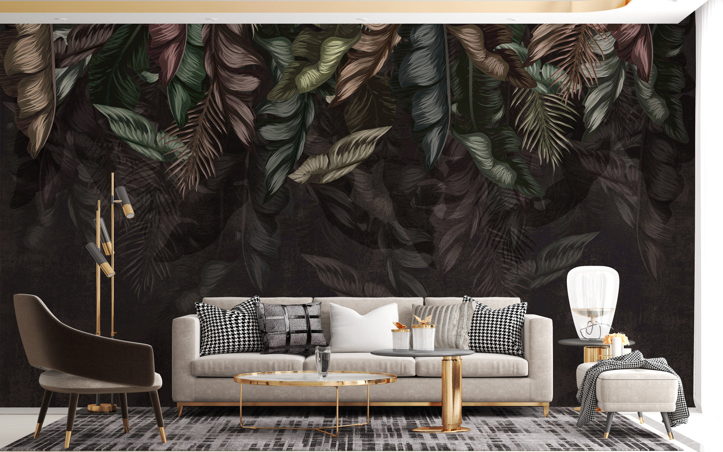 Dark Hanging Tropical Leaves Wallpaper Mural