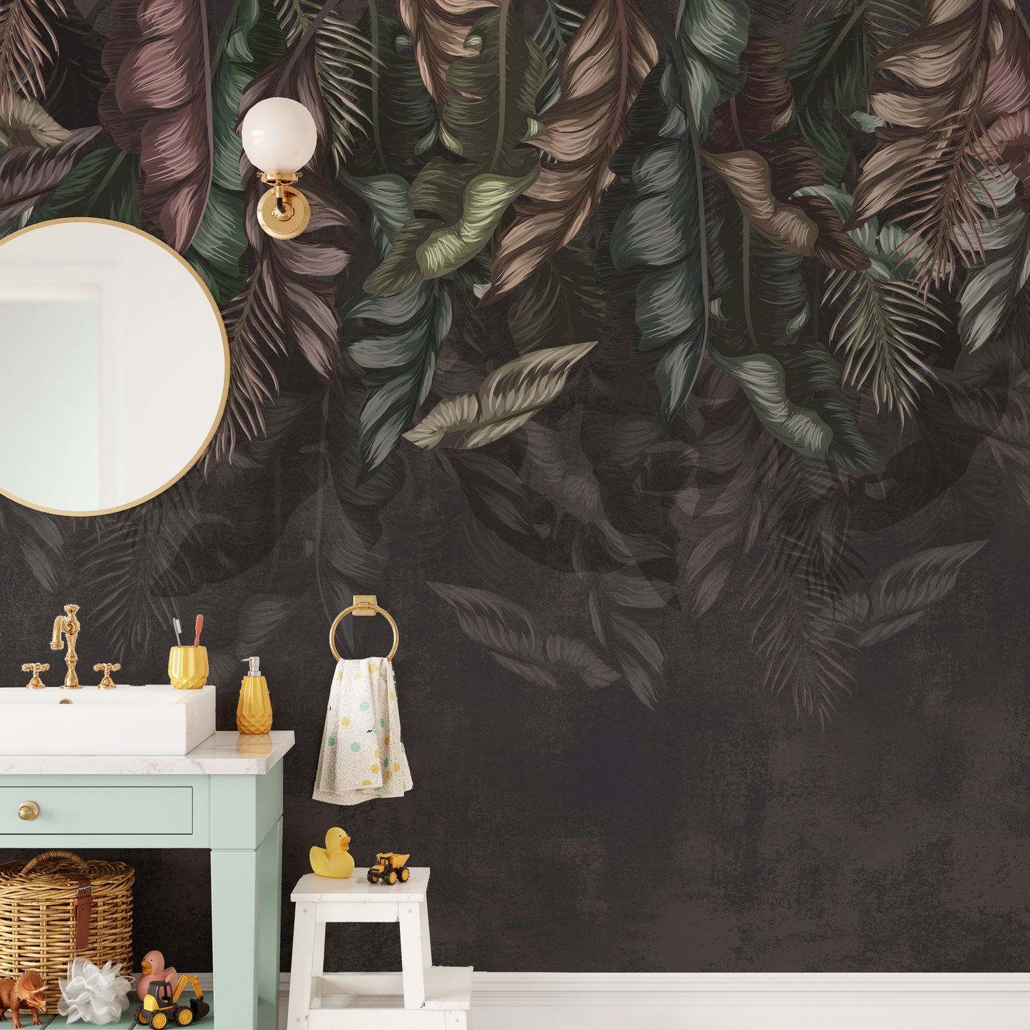 Dark Hanging Tropical Leaves Wallpaper Mural