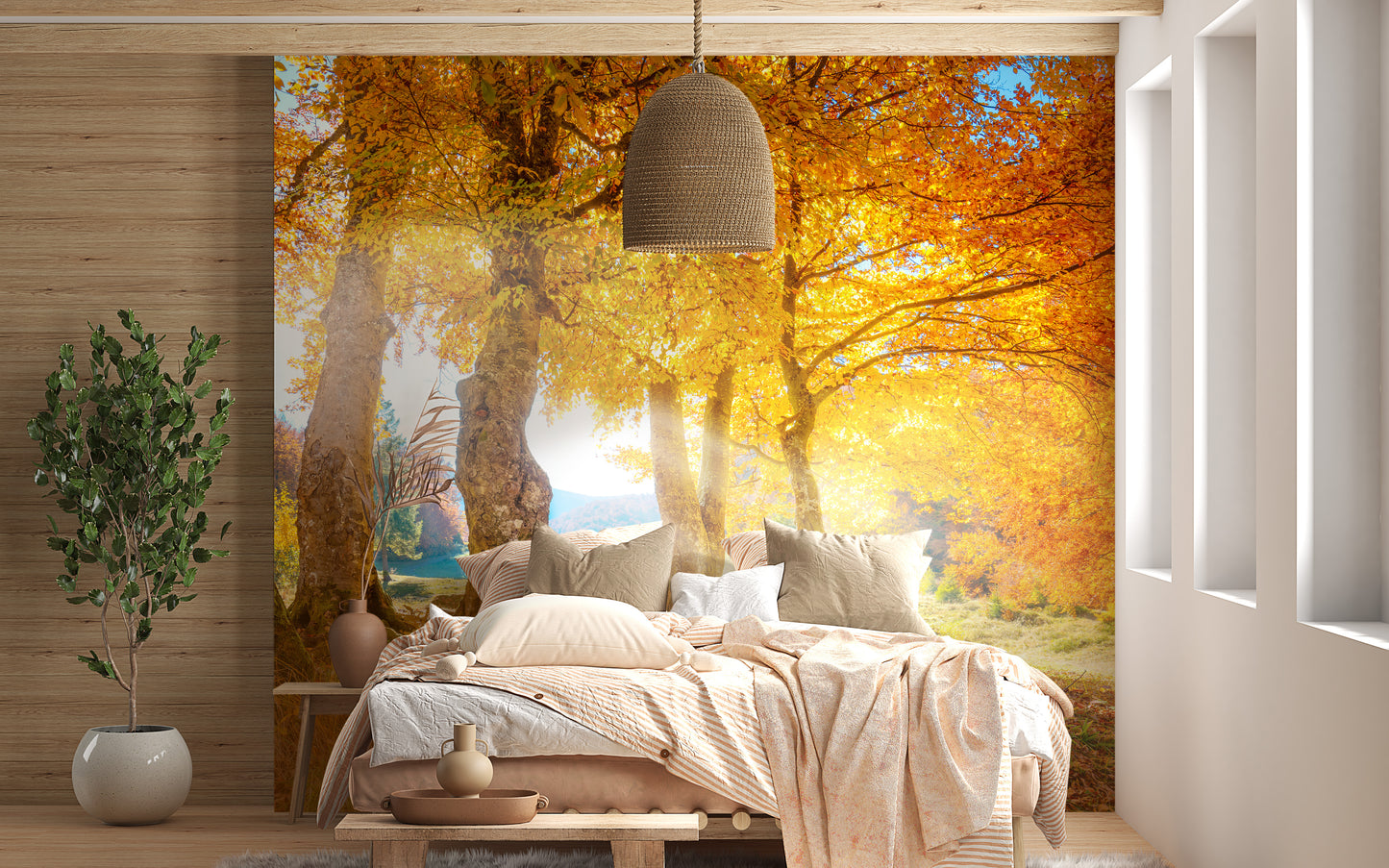 Yellow Autumn Leaves Forest Wallpaper Mural