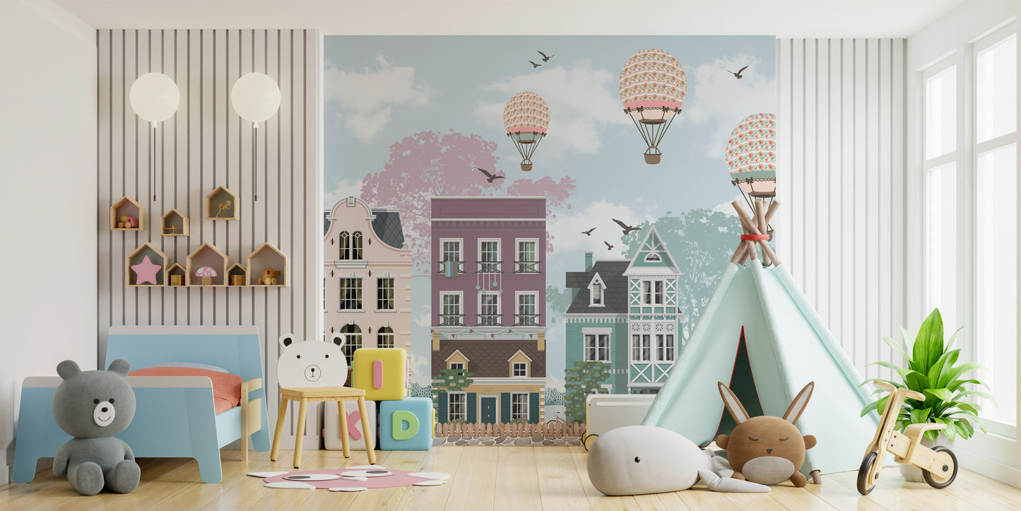 Funky City View kids Room Wallpaper