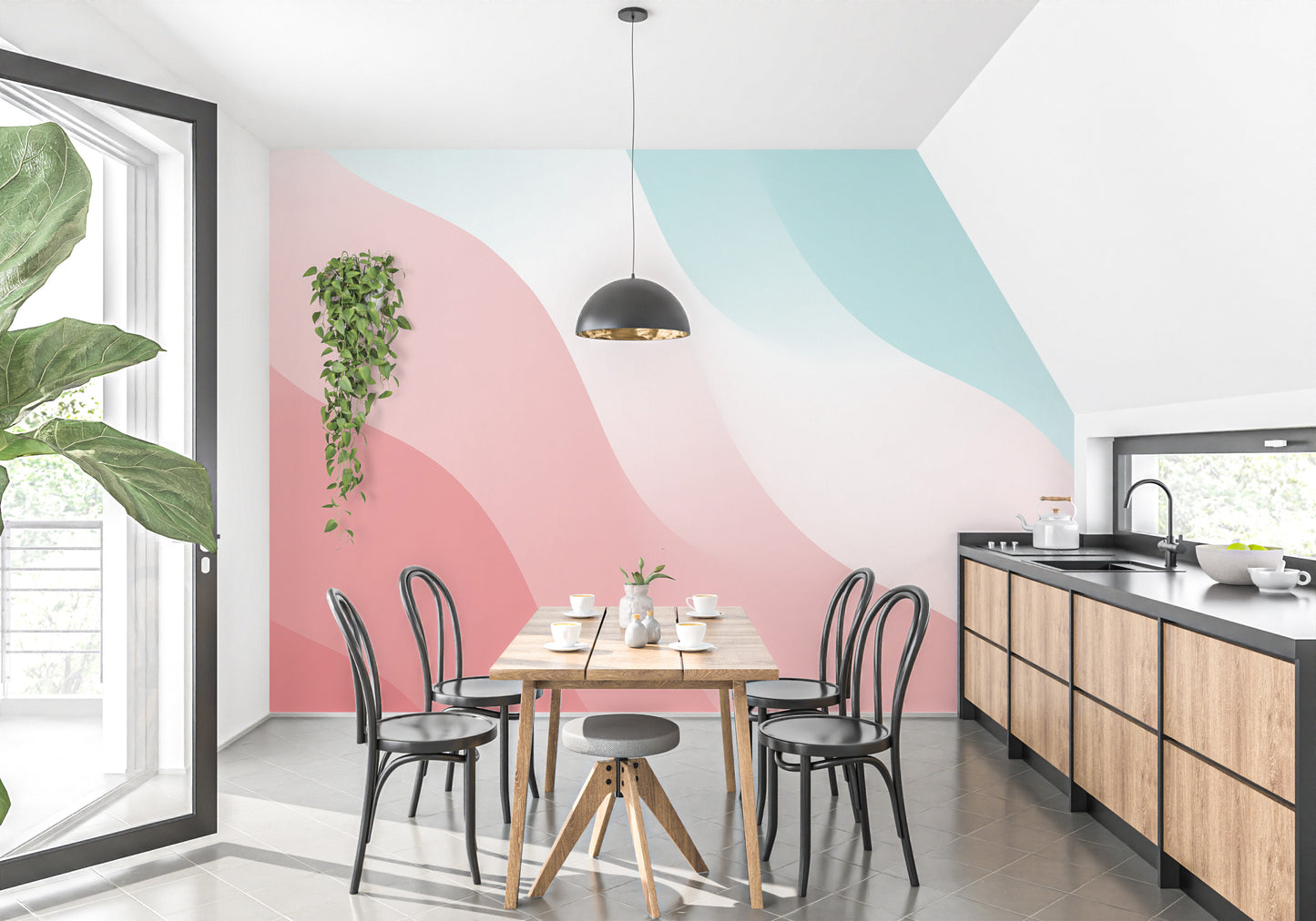 Pink & Blue Colorful Wavy Shades Wallpaper Murals - Giffywalls