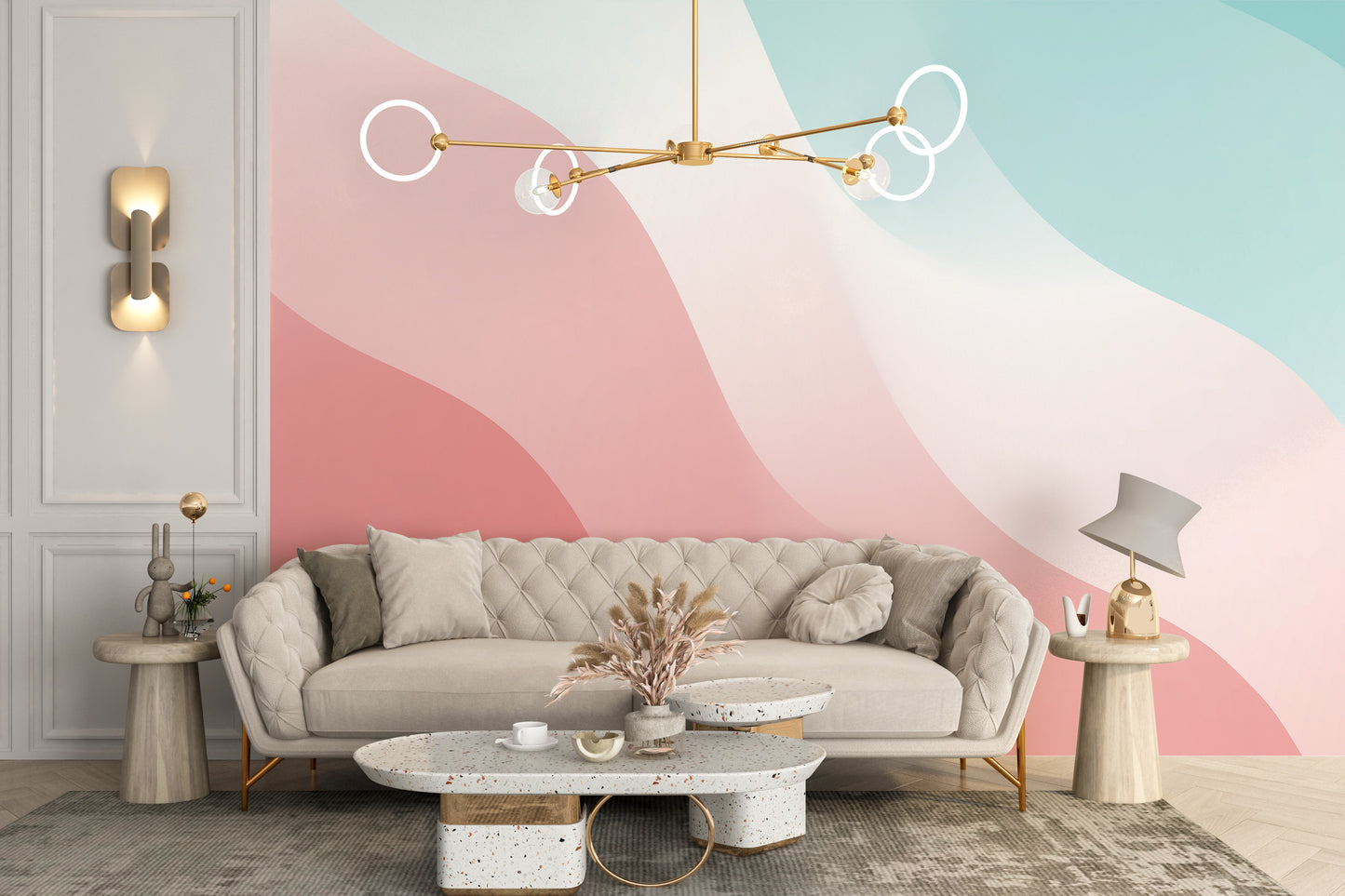 Pink & Blue Colorful Wavy Shades Wallpaper Murals