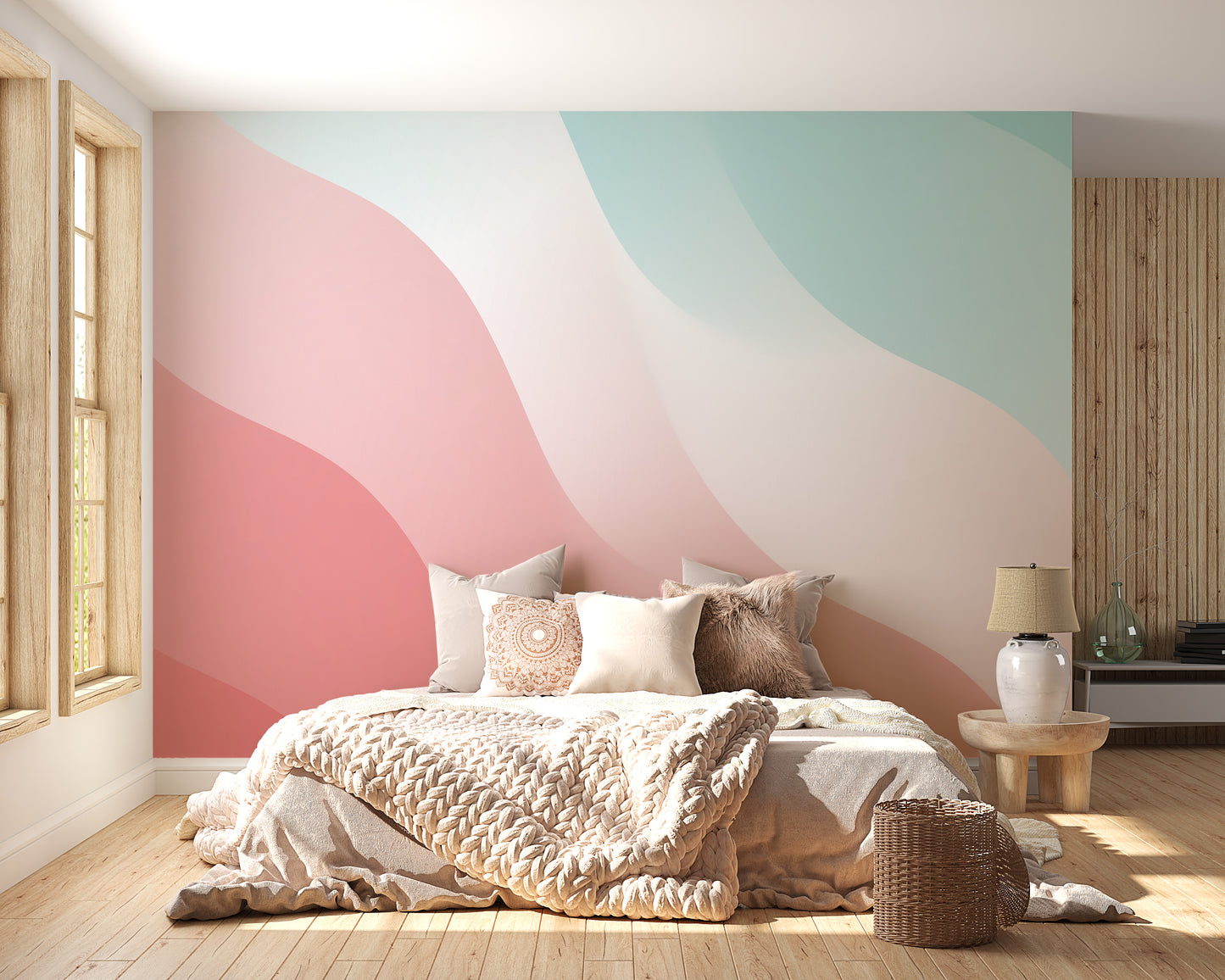 Pink & Blue Colorful Wavy Shades Wallpaper Murals - Giffywalls