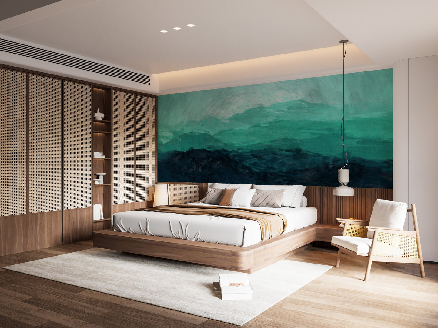 Sea Green Watercolor Mountain Ranges Wallpaper Murals