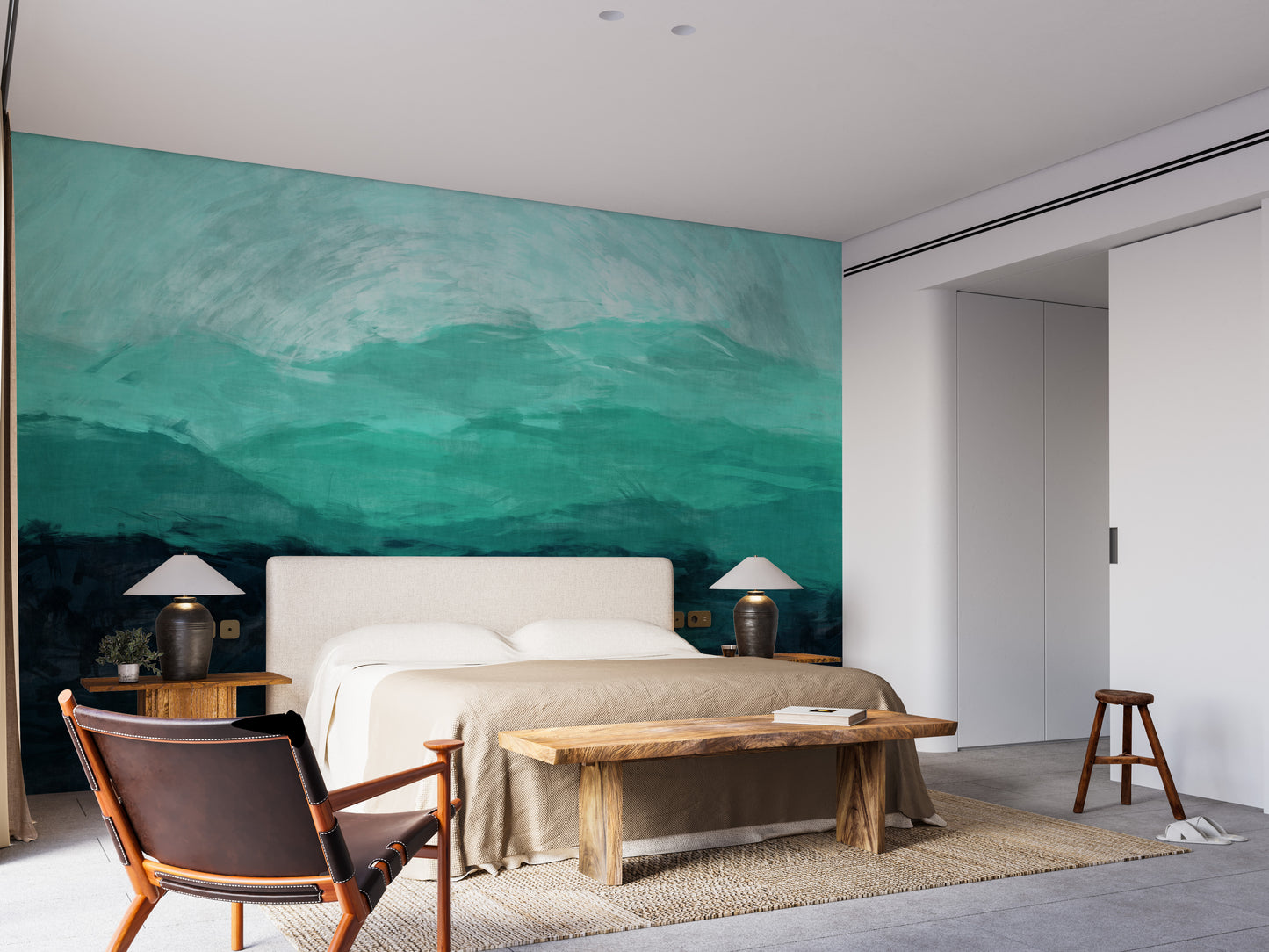 Sea Green Watercolor Mountain Ranges Wallpaper Murals