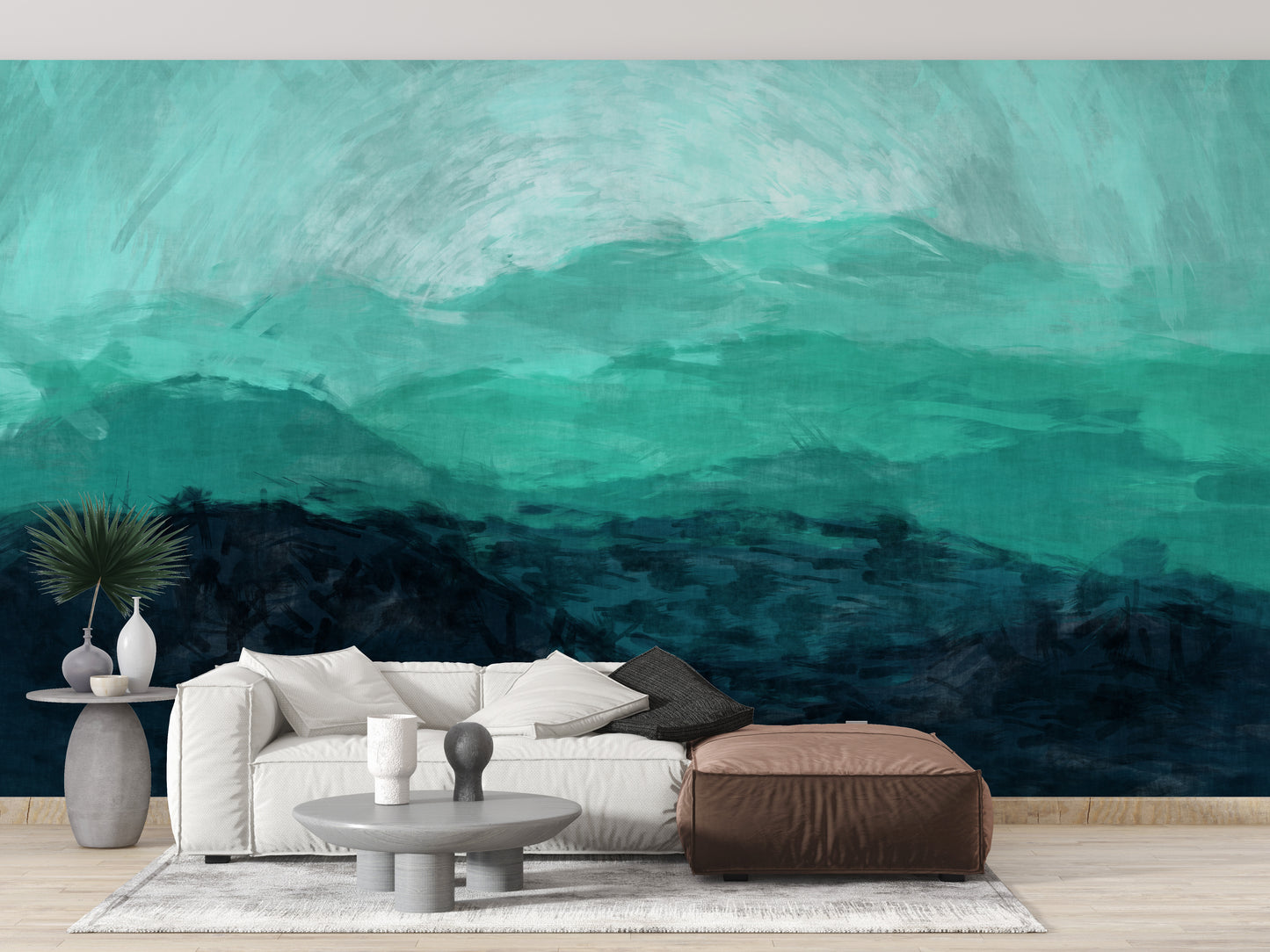 Sea Green Watercolor Mountain Ranges Wallpaper Murals