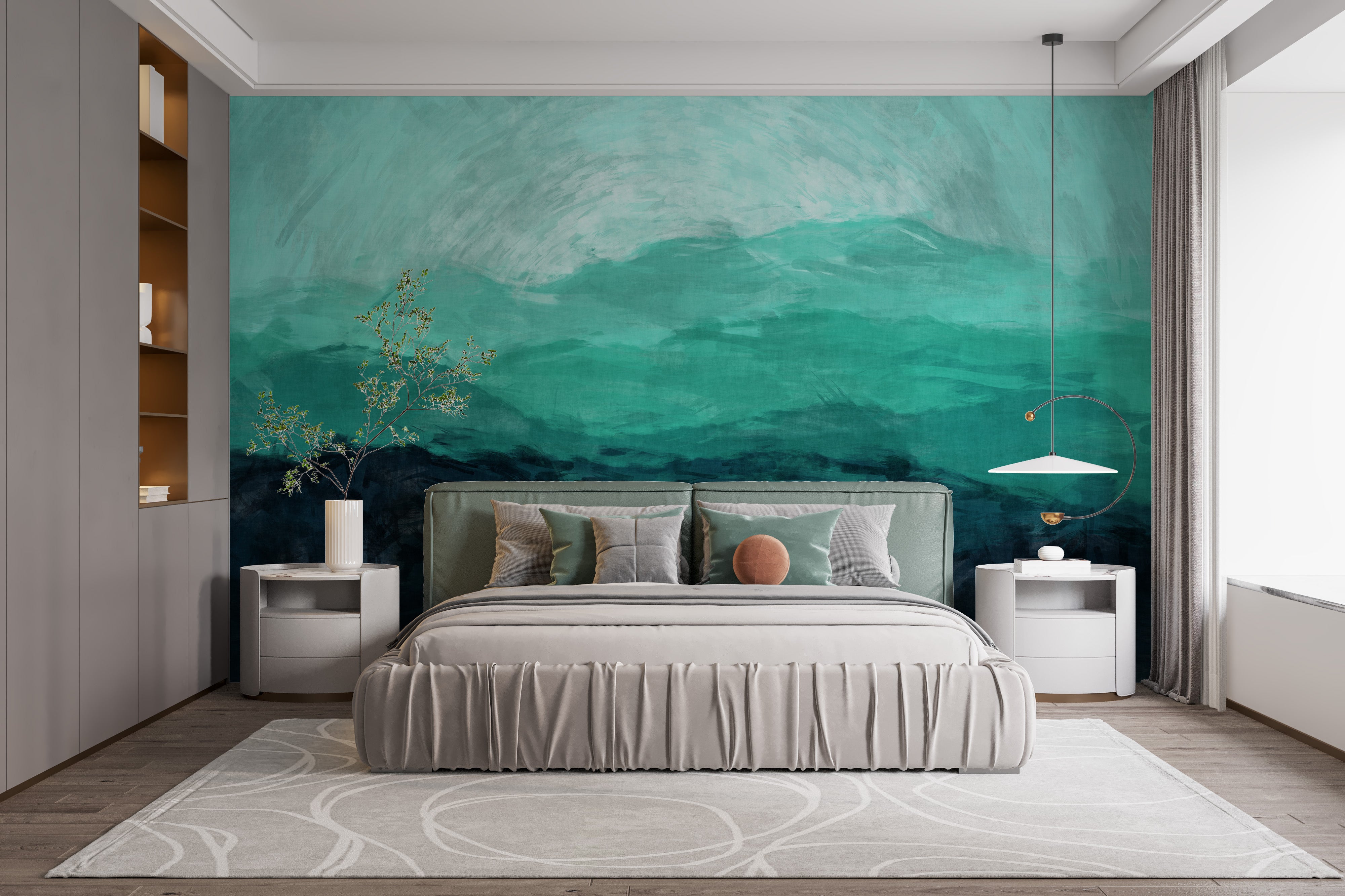 Bedroom Glow: Watercolor Mountain Ranges Wallpaper