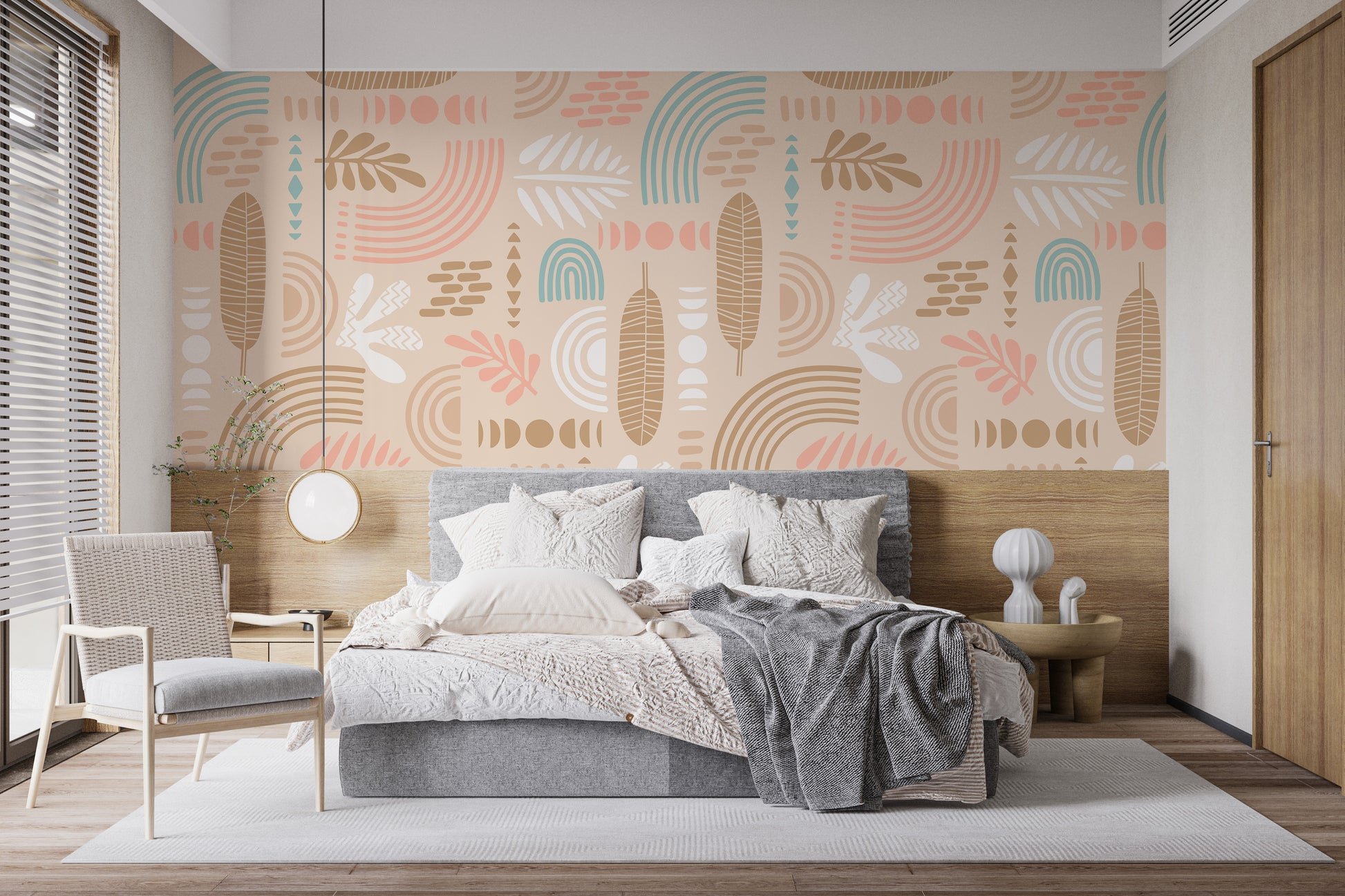 Bedroom Grace: Beige Abstract Tropical Wallpaper