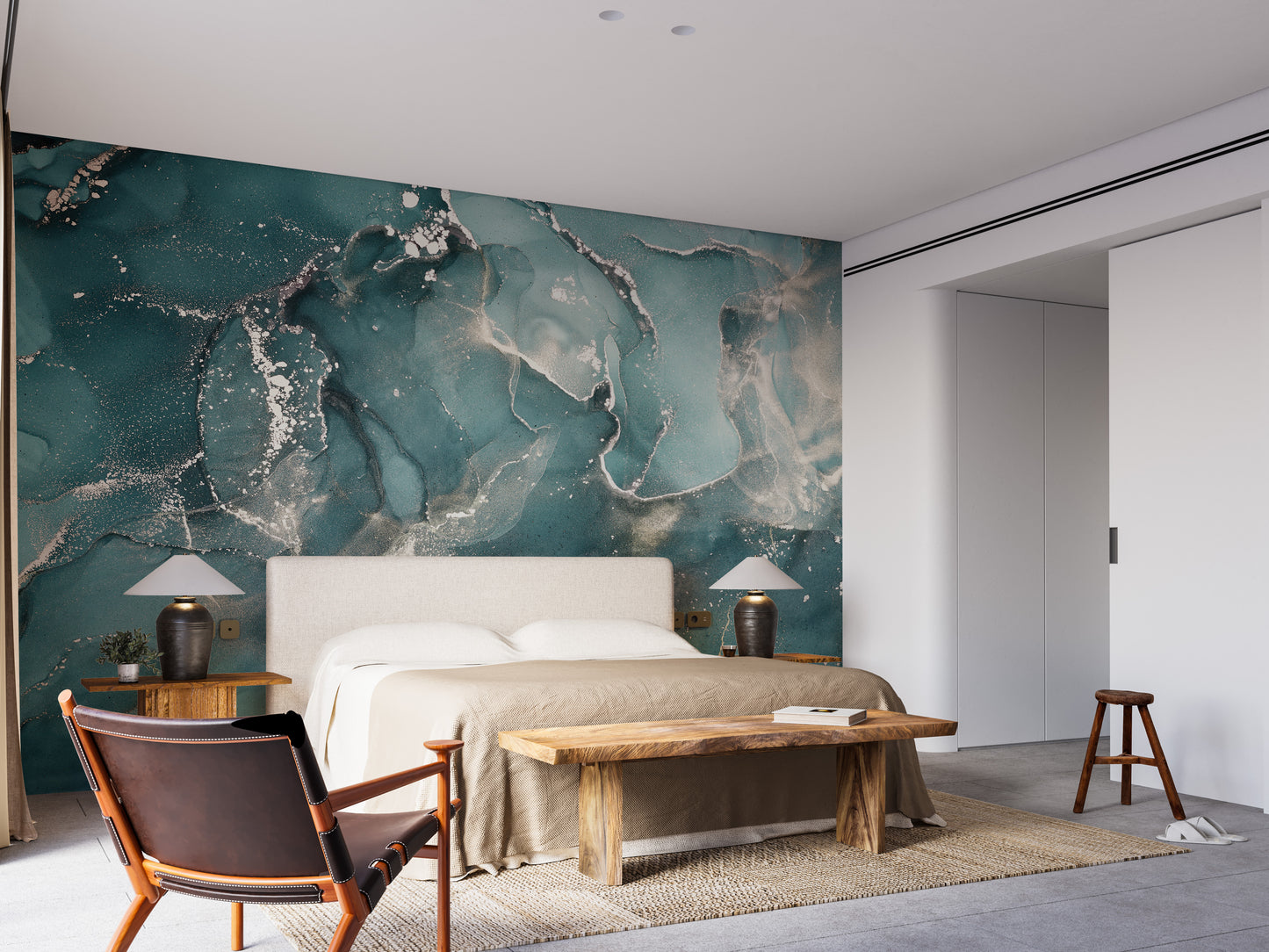 Teal Colored Marble Wallpaper Mural