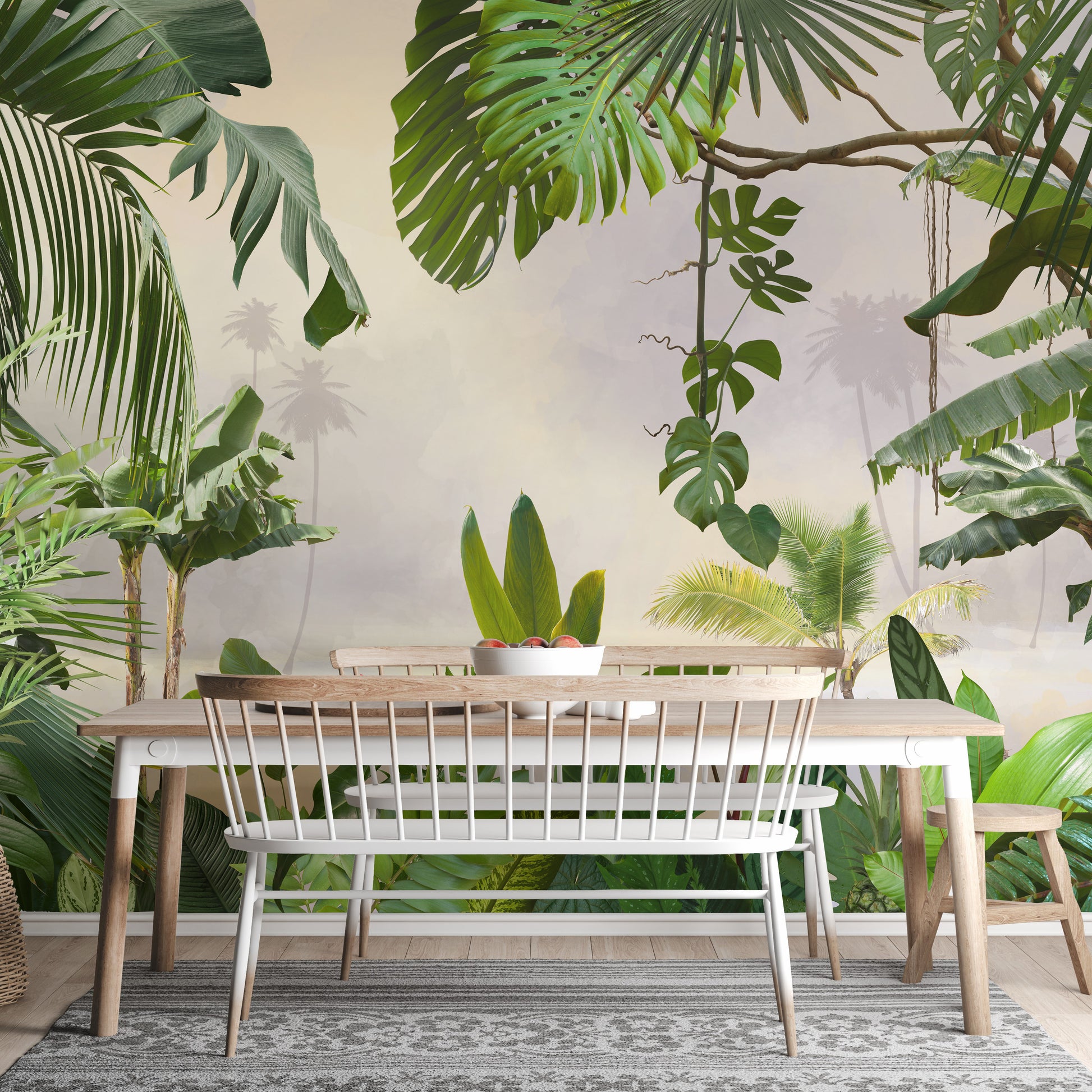 Sophisticated greenery tropical wallpaper mural