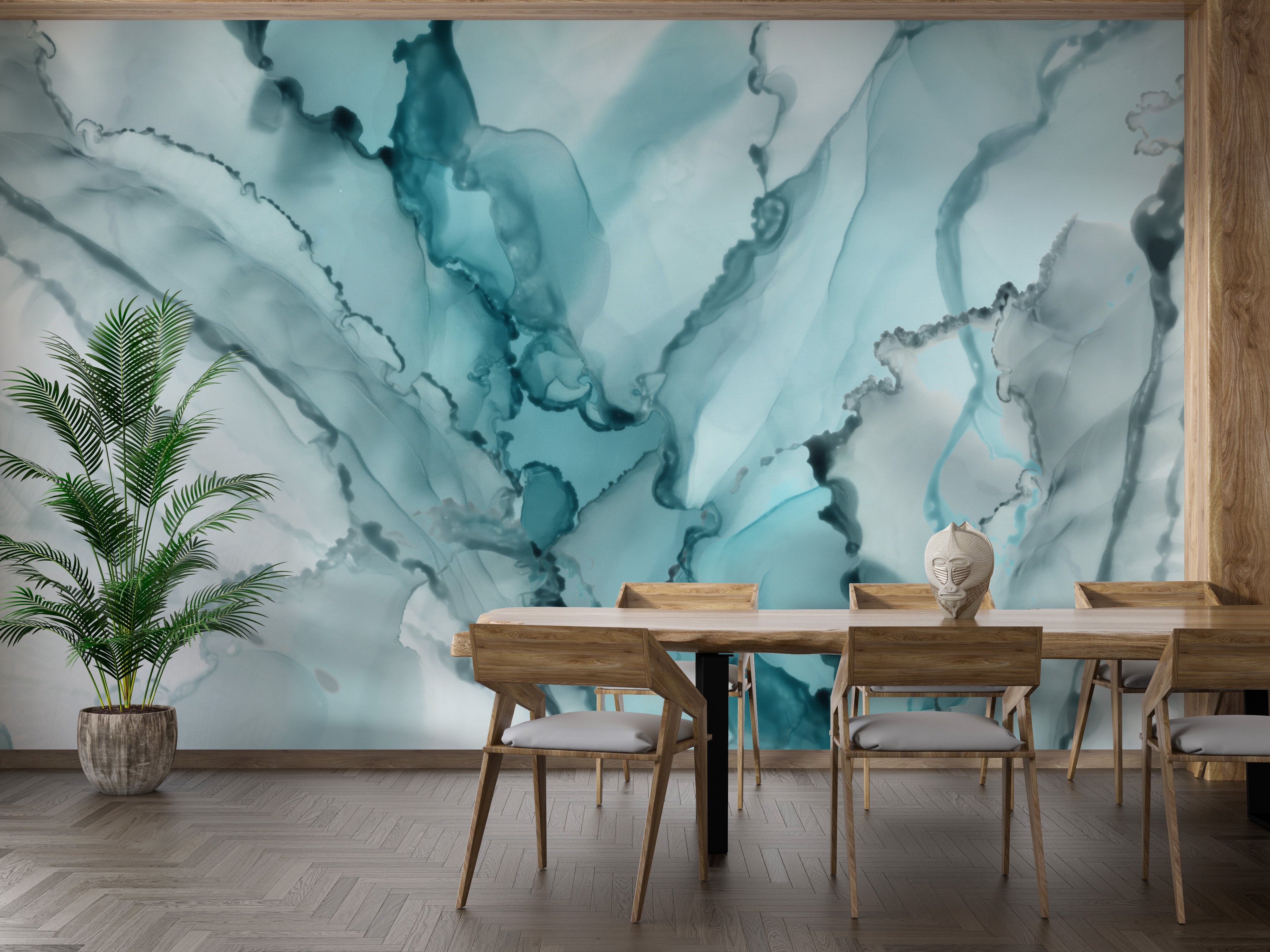 Watercolor Abstract Blue Color Ink Marble Wallpaper Murals - Giffywalls