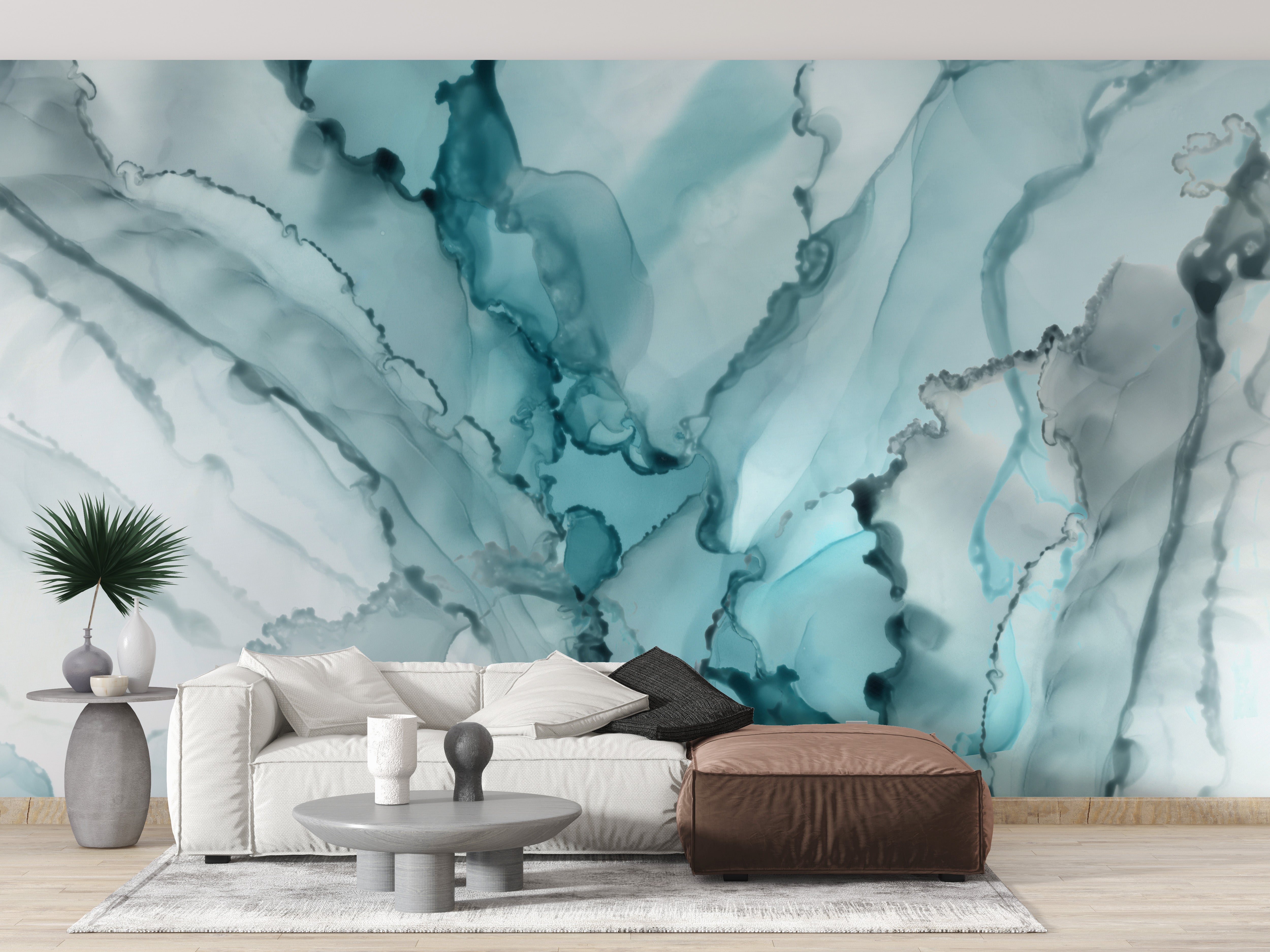 Watercolor Abstract Blue Color Ink Marble Wallpaper Murals - Giffywalls