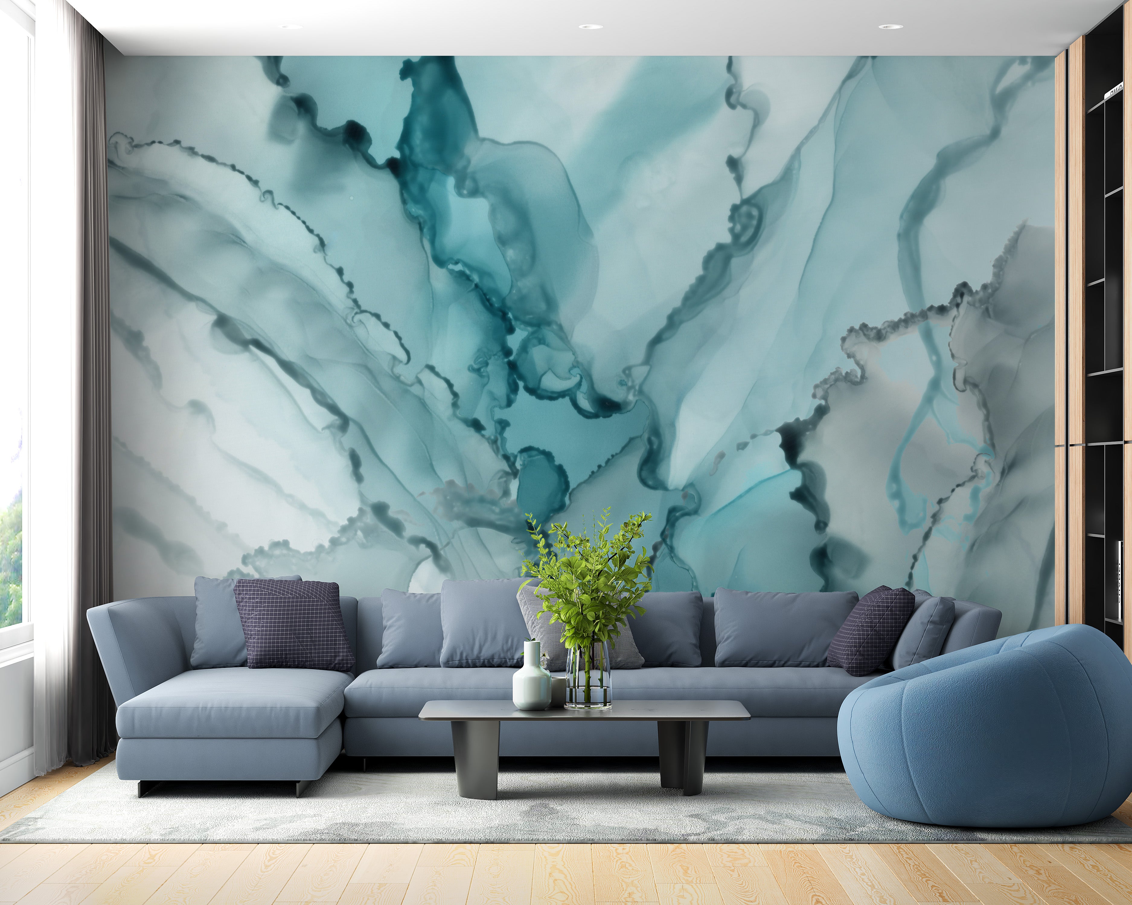 Watercolor Abstract Blue Color Ink Marble Wallpaper Murals - Giffywalls