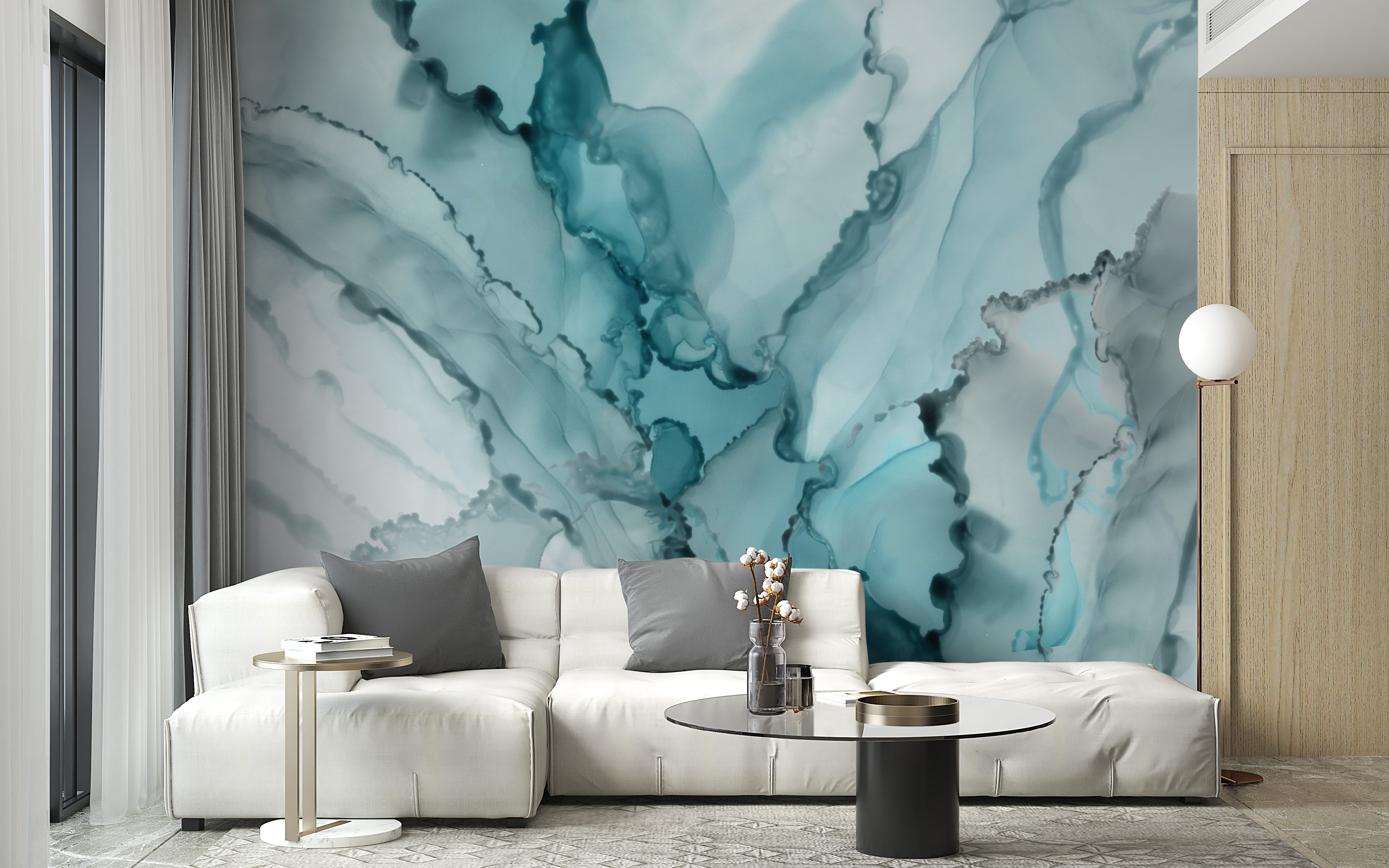 Watercolor Abstract Blue Color Ink Marble Wallpaper Murals - Giffywalls