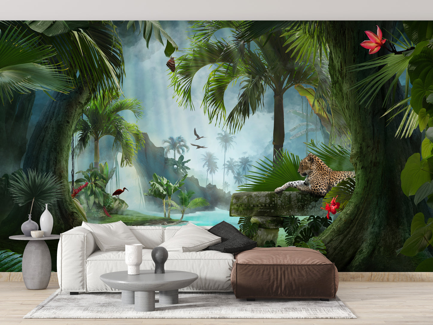 Forest Lagoon with a panther wallpaper mural