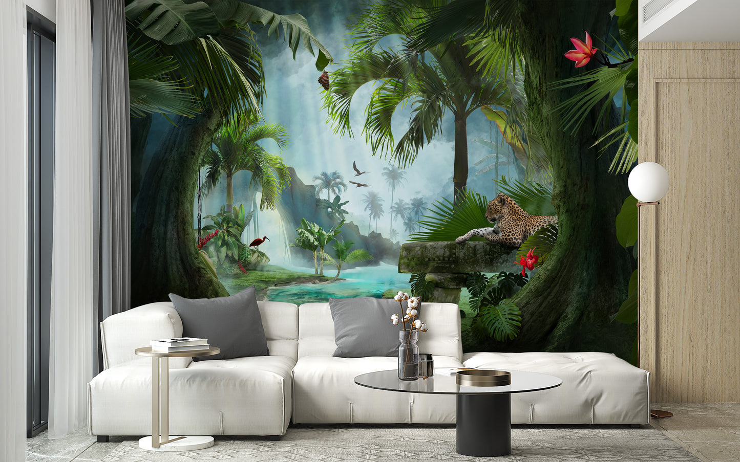 Forest Lagoon with a panther wallpaper mural