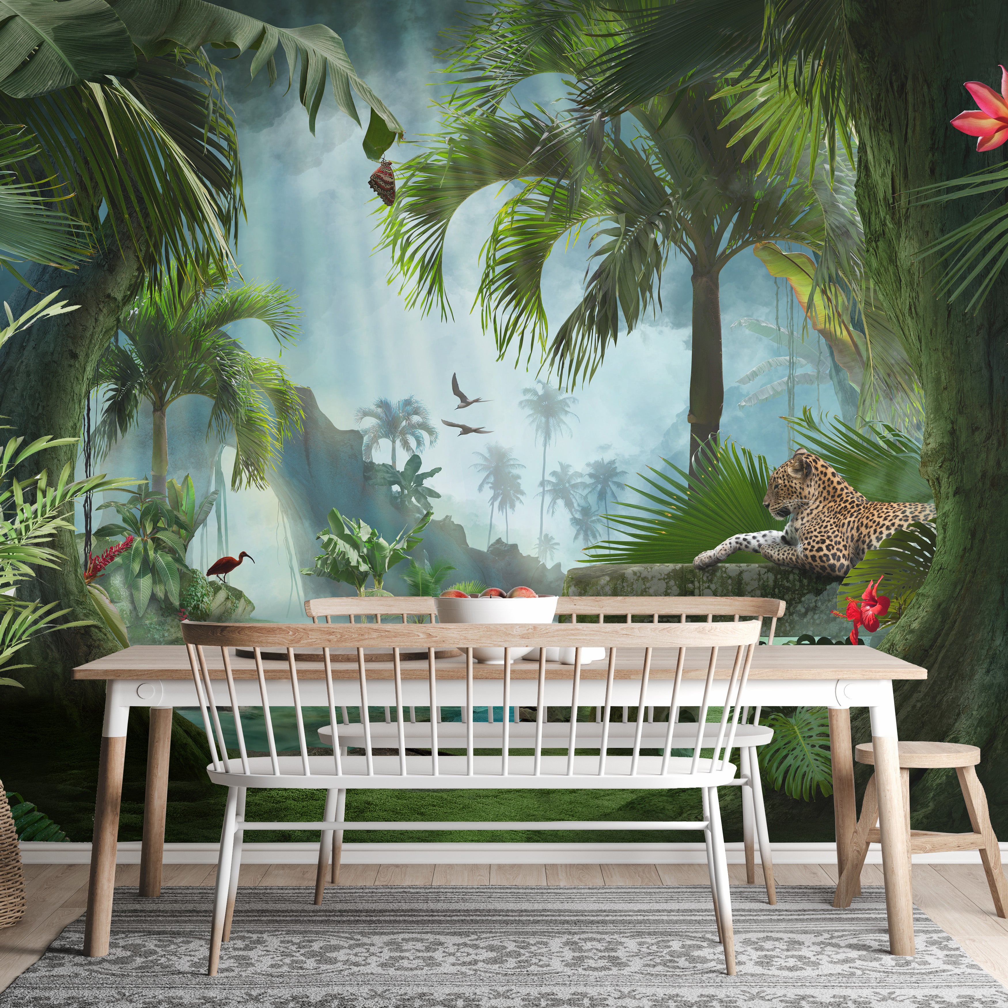 Self-adhesive lagoon and forest wallpaper mural