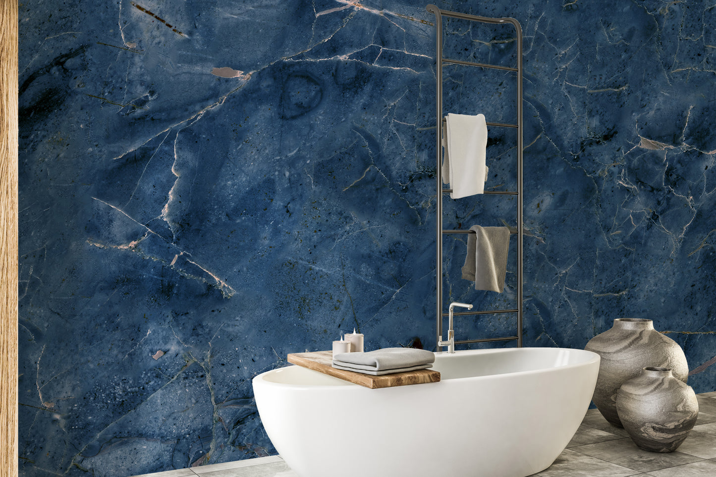 Peel and Stick Dark Blue Wallpaper Design for Bathroom