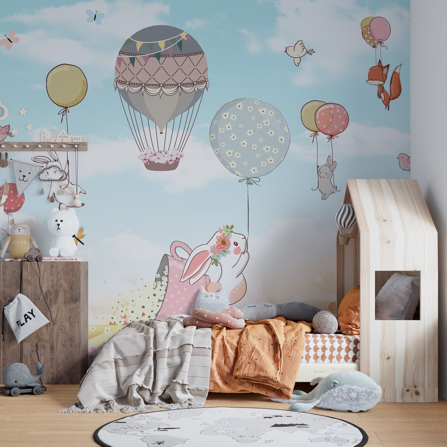 Plush bunnies wallpaper mural