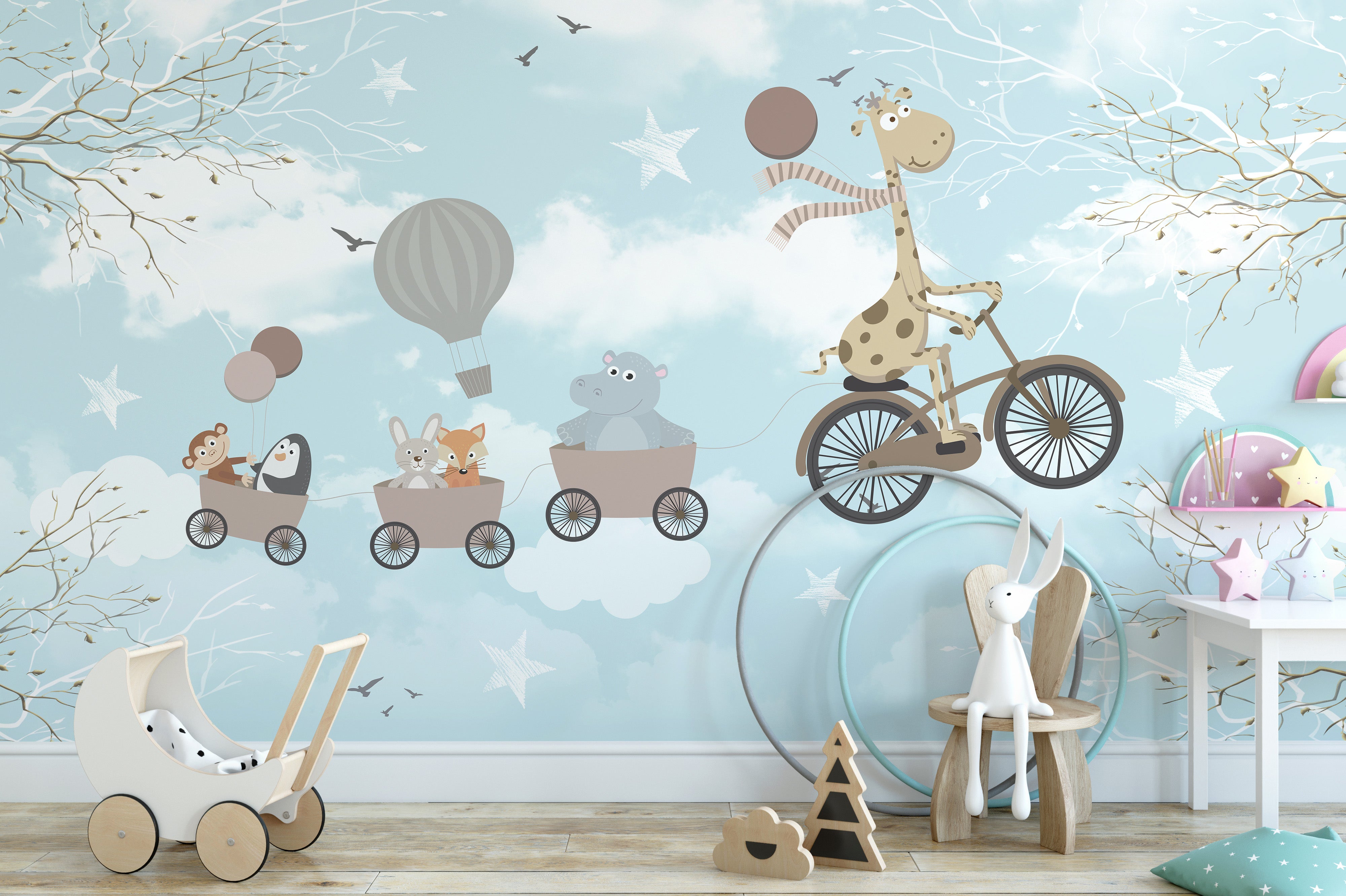 Whimsical Animals Kids Wallpaper Mural for Play Area