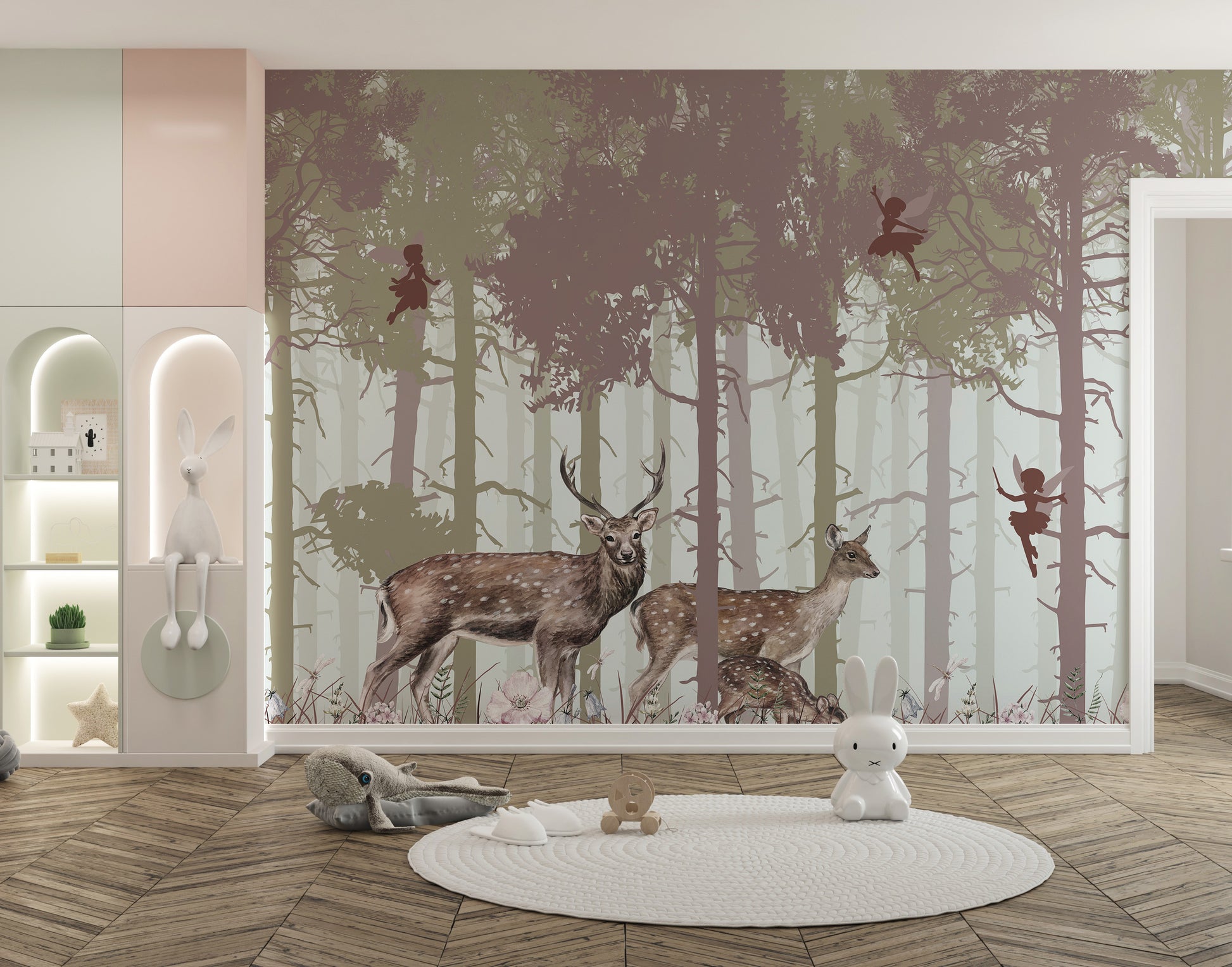 Asiatic Jungle Wallpaper with Fairies and Swamp Deer