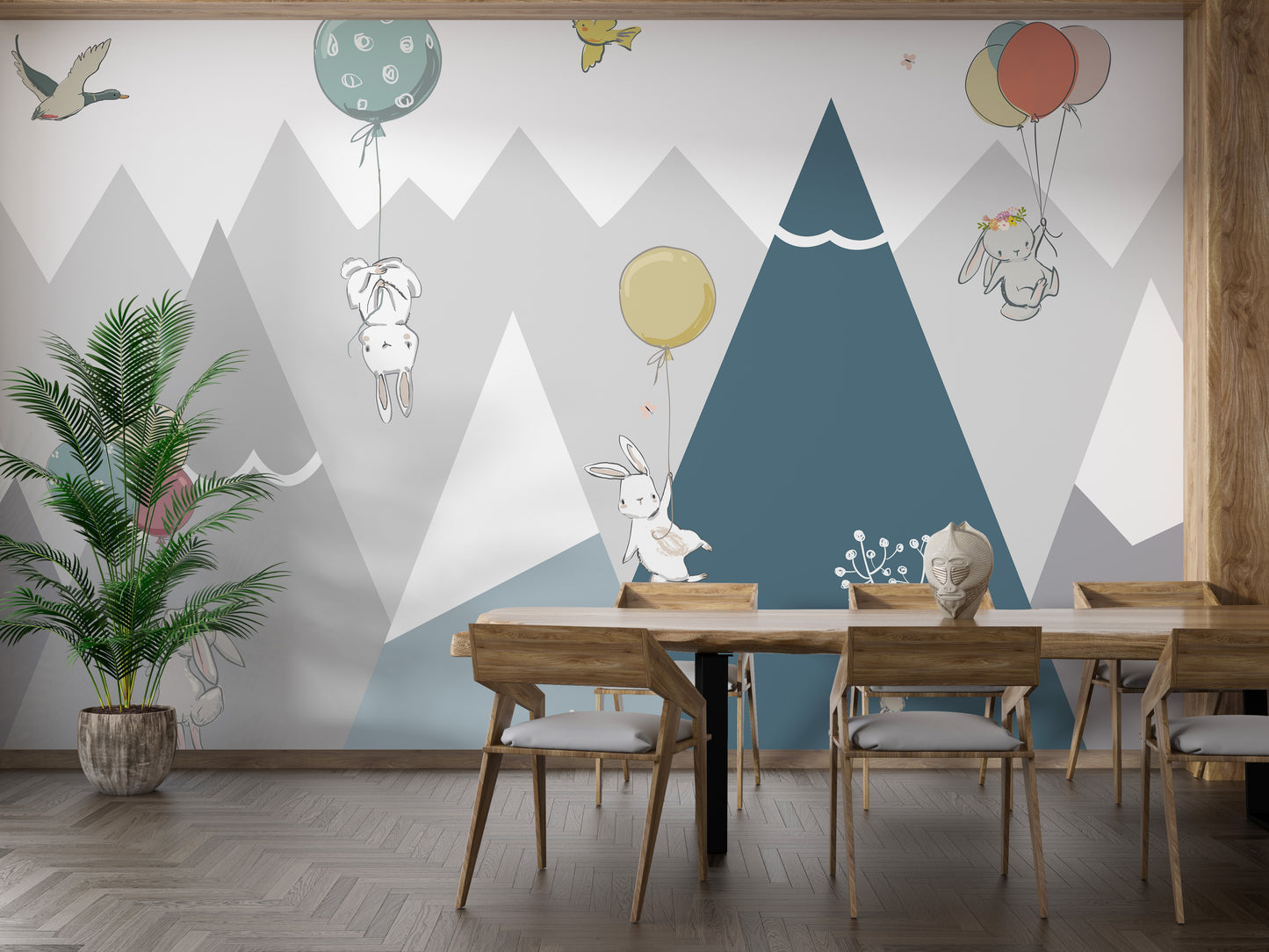 Jovial Rabbits Flying Wallpaper Murals