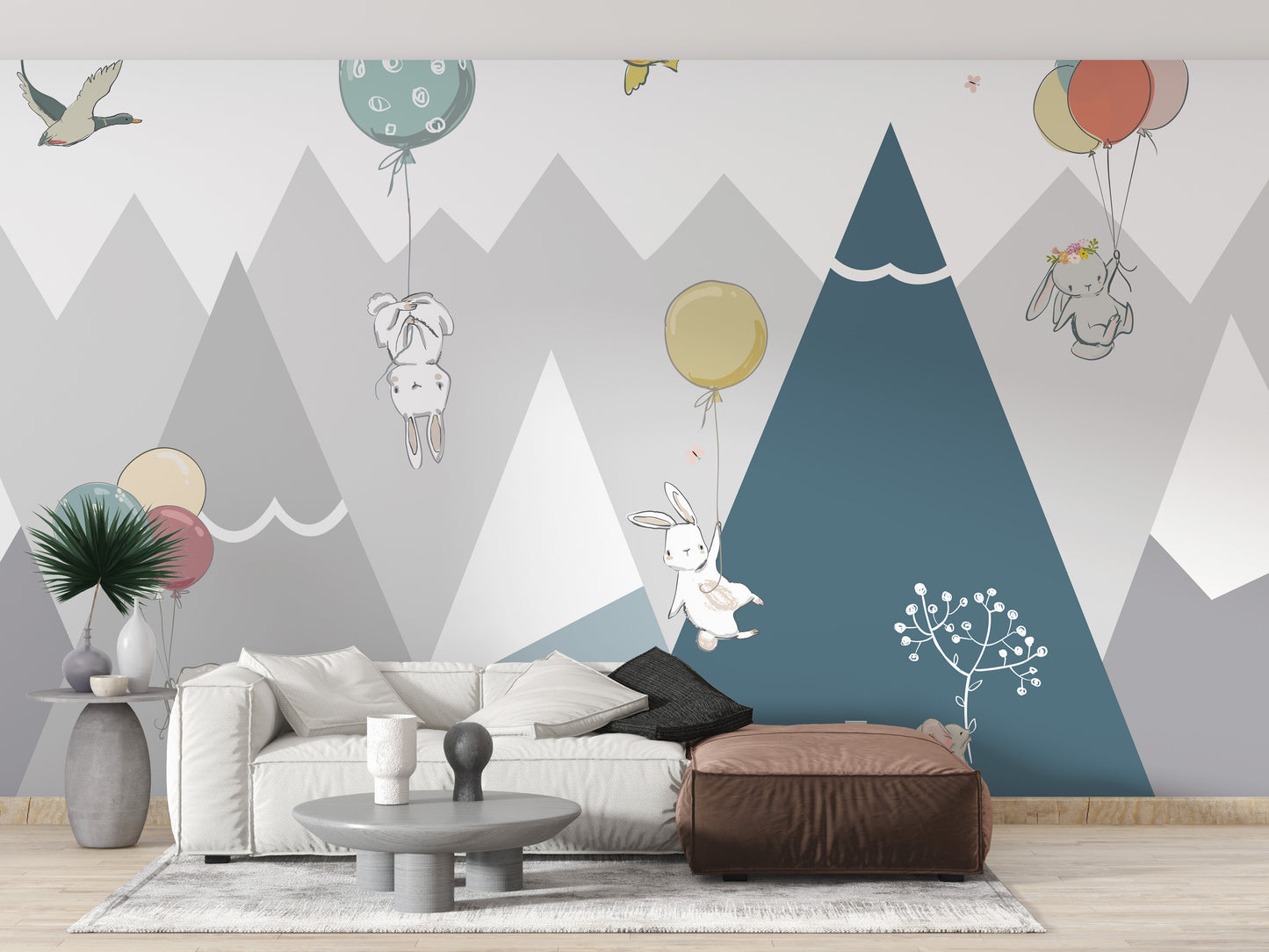 Jovial Rabbits Flying Wallpaper Murals