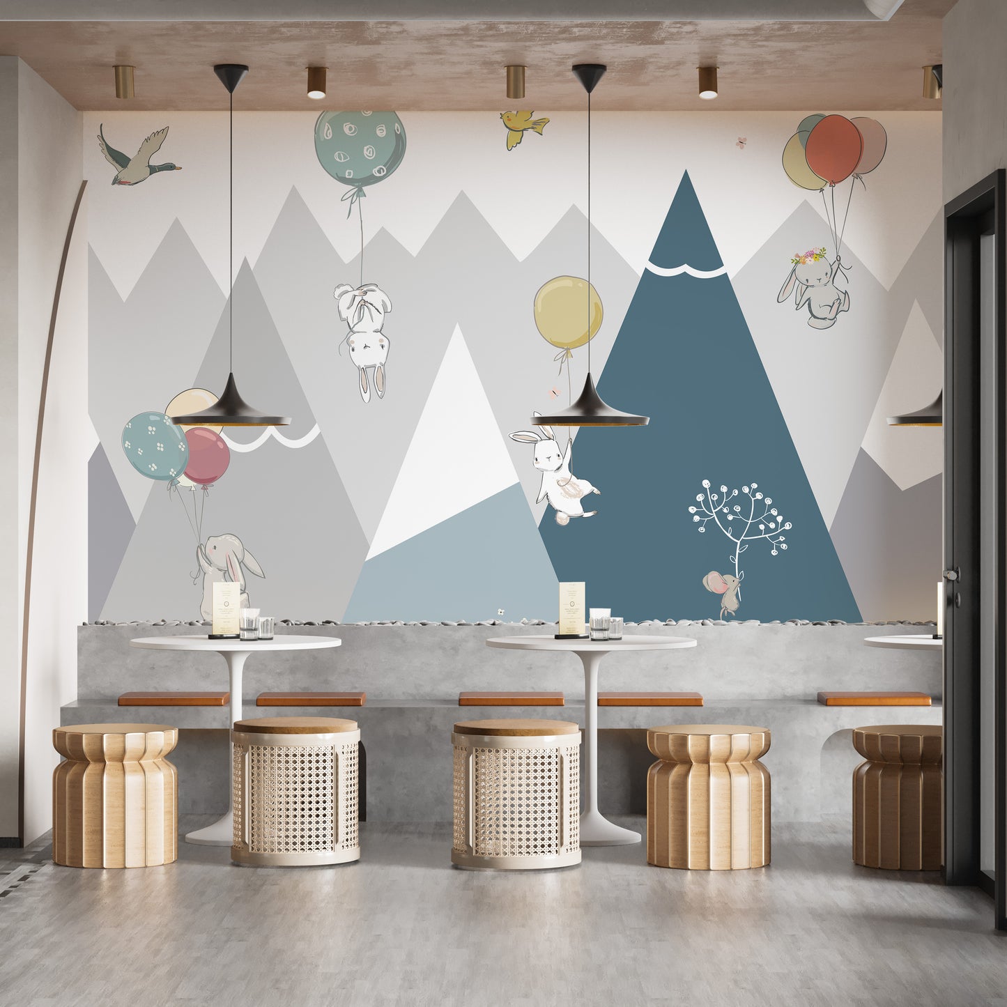 Jovial Rabbits Flying Wallpaper Murals