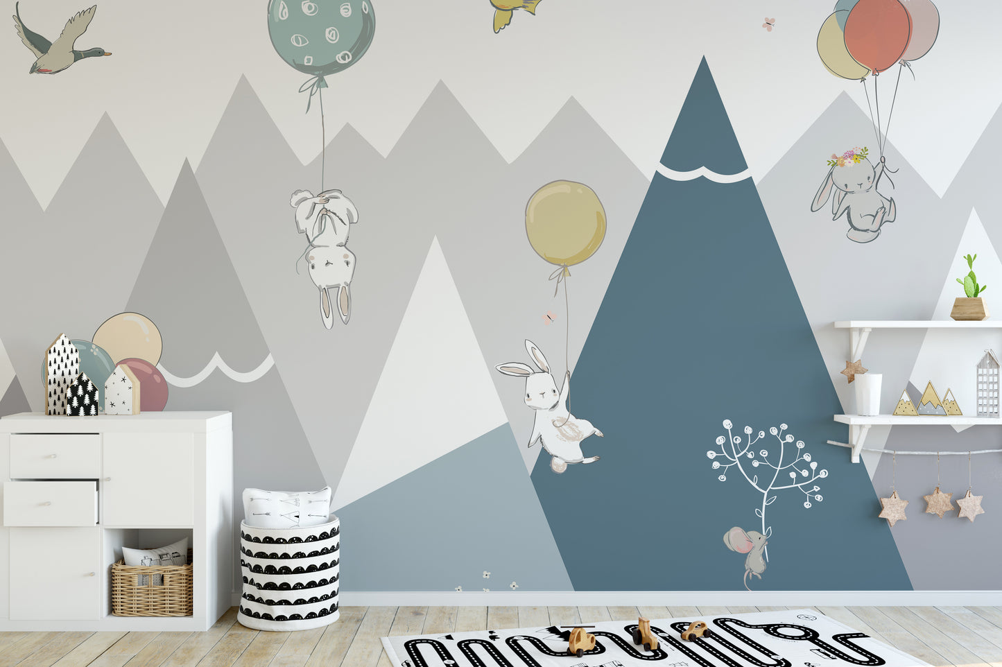 Jovial Rabbits Flying Wallpaper Murals