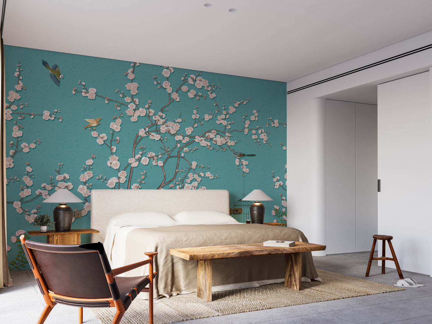 Birds and plum blossoms bedroom wallpaper art
