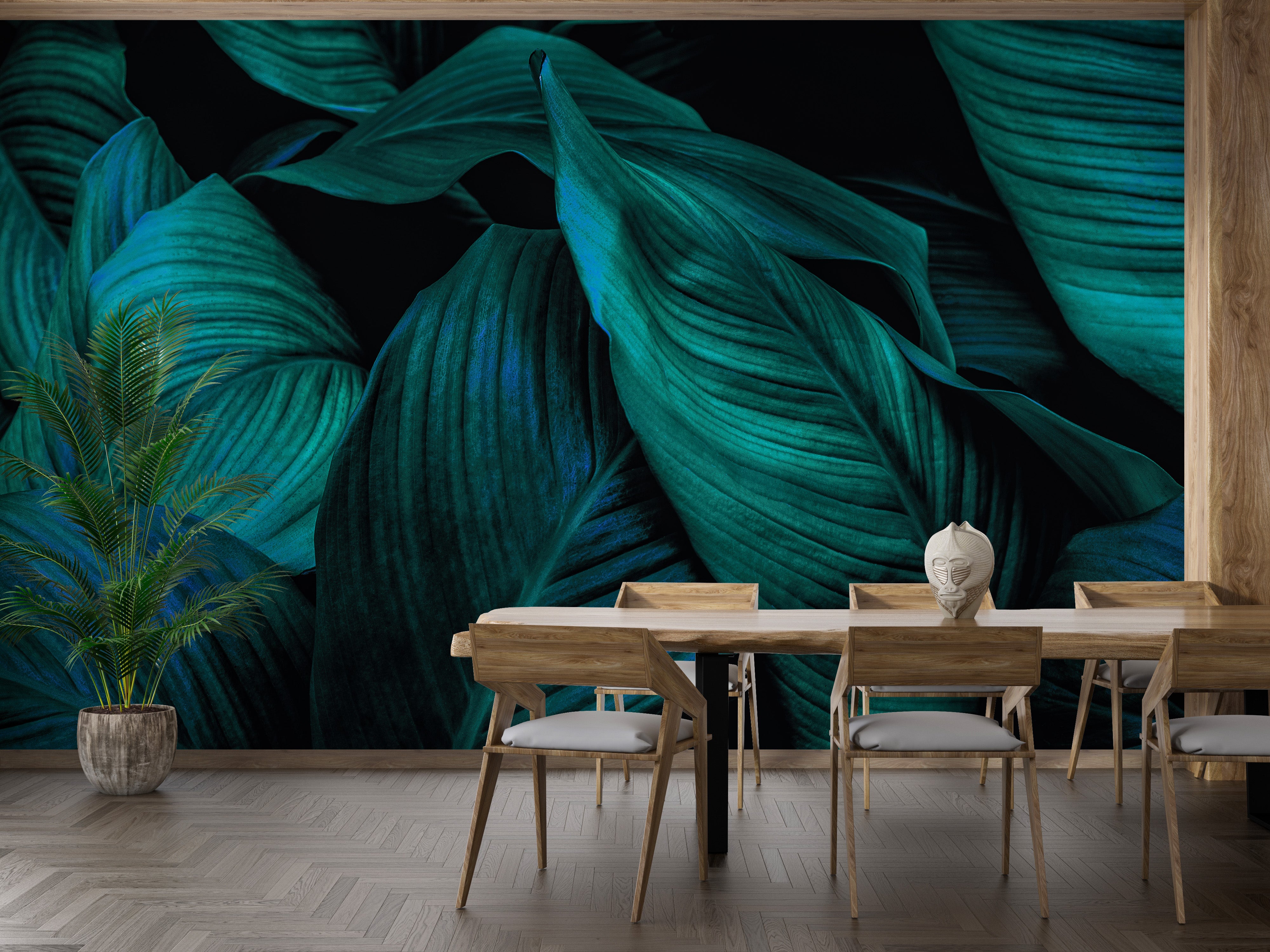 Bold metallic leaf mural for home decor
