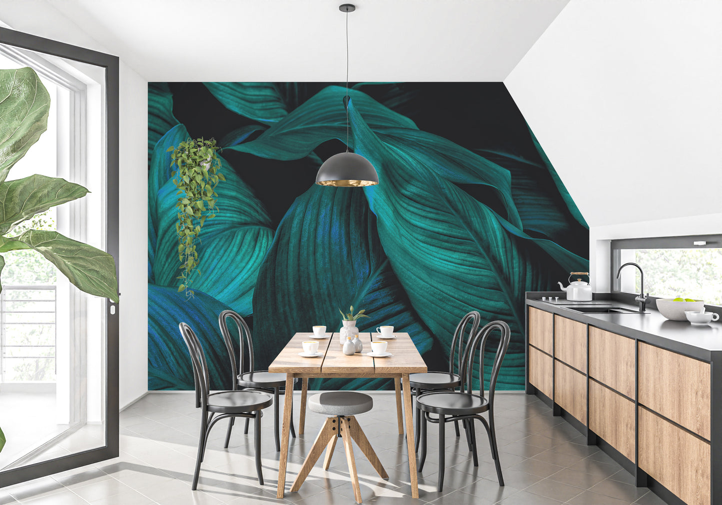 Metallic Tropical Foliage Wallpaper Murals