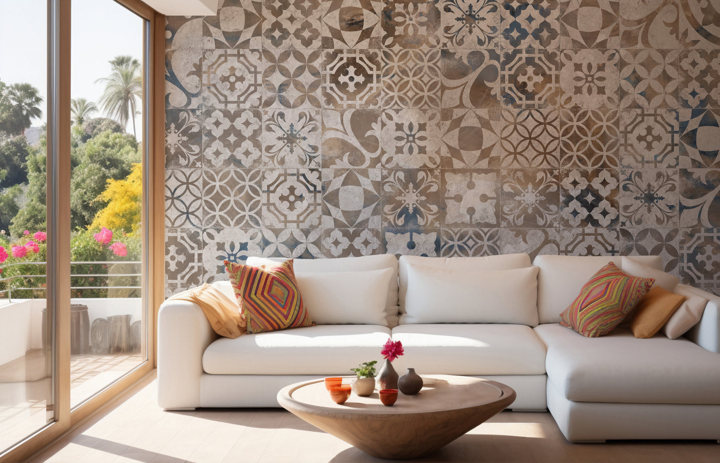 Vintage metallic tiles mural wallpaper for living room
