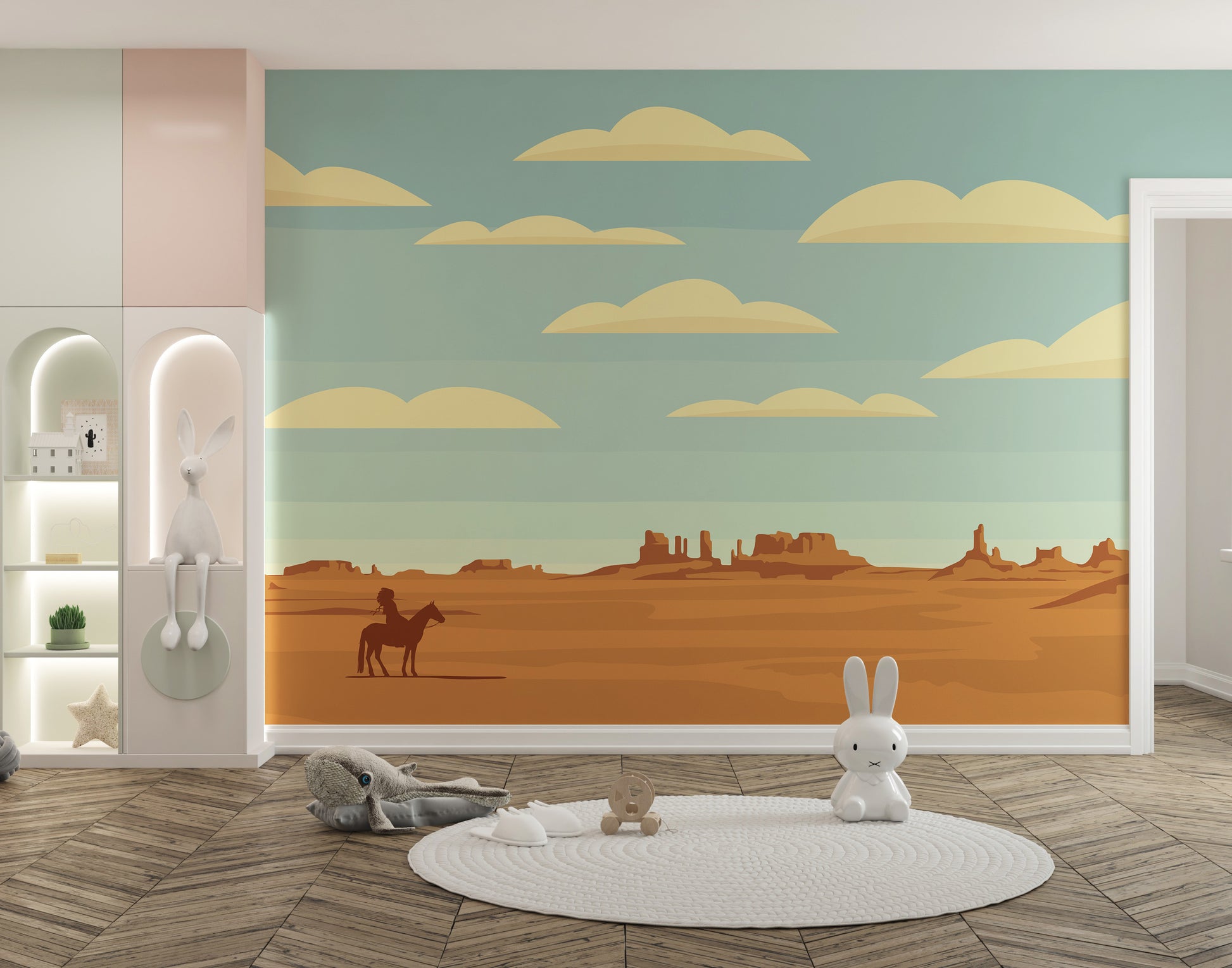 Western cowboy mural for kids' rooms
