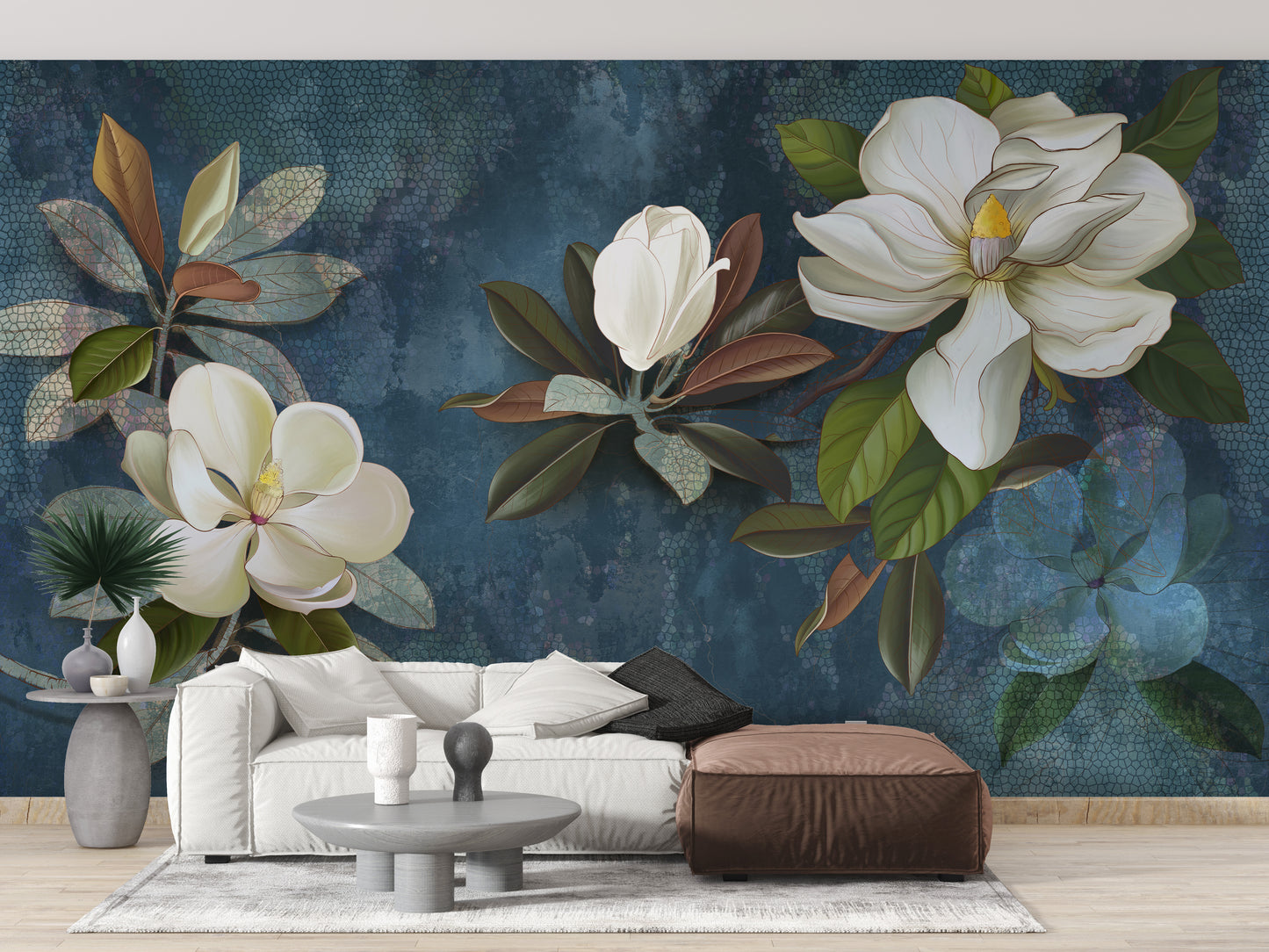 Blue Magnolia Flower Wallpaper Mural