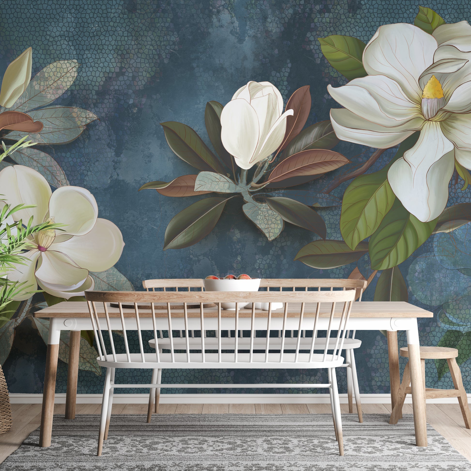 Blue magnolia design for modern rooms
