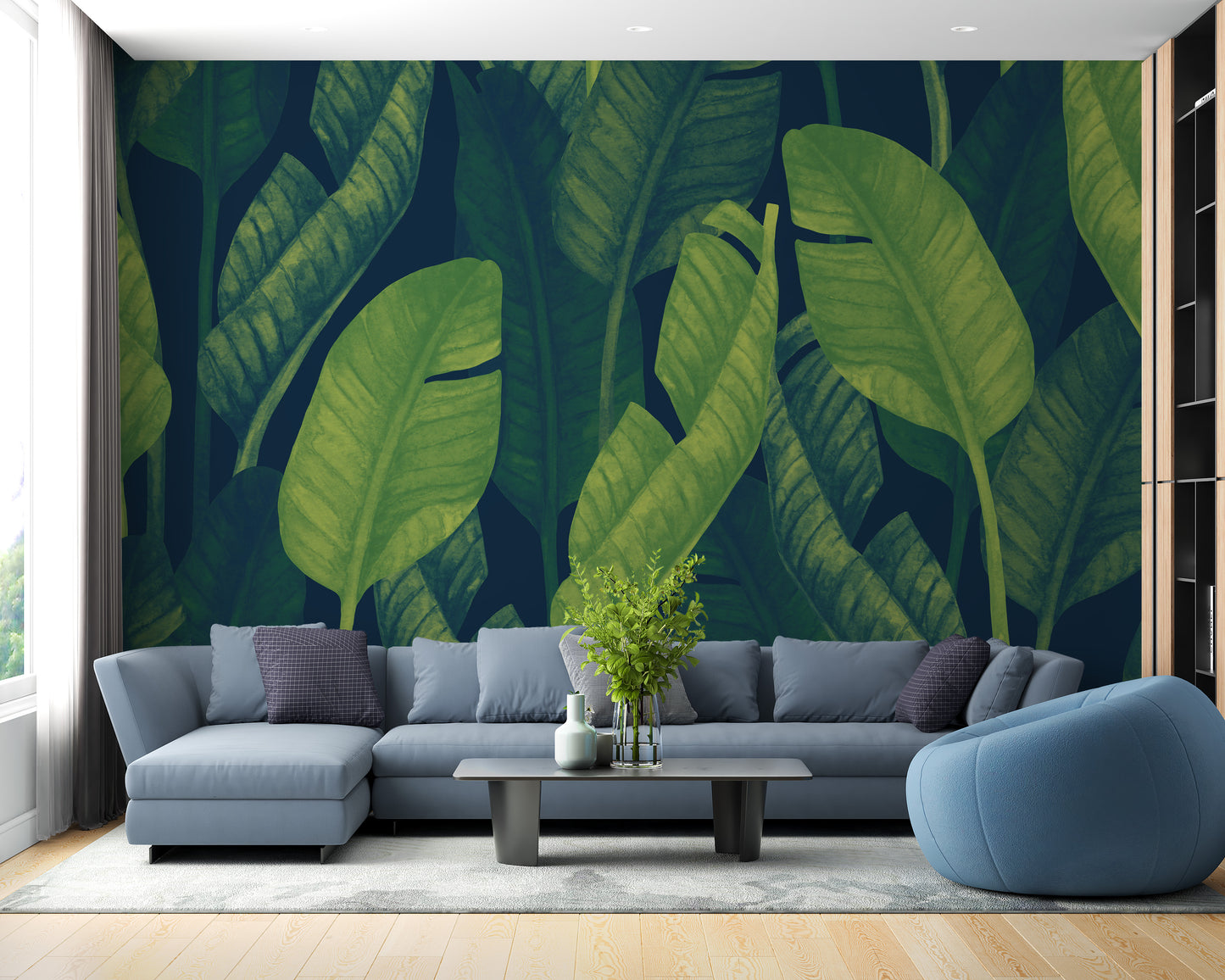 Deep Green Banana leaf wallpaper mural