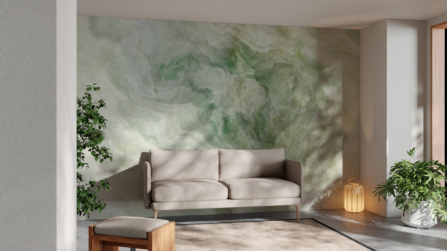 Green marble texture mural with natural tones
