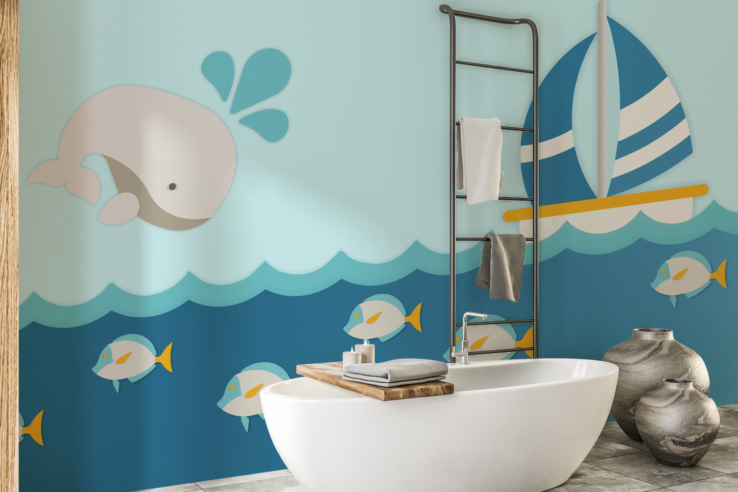 Whale with Boat Kids Room Wallpaper Murals