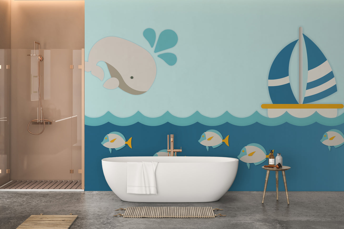 Whale with Boat Kids Room Wallpaper Murals